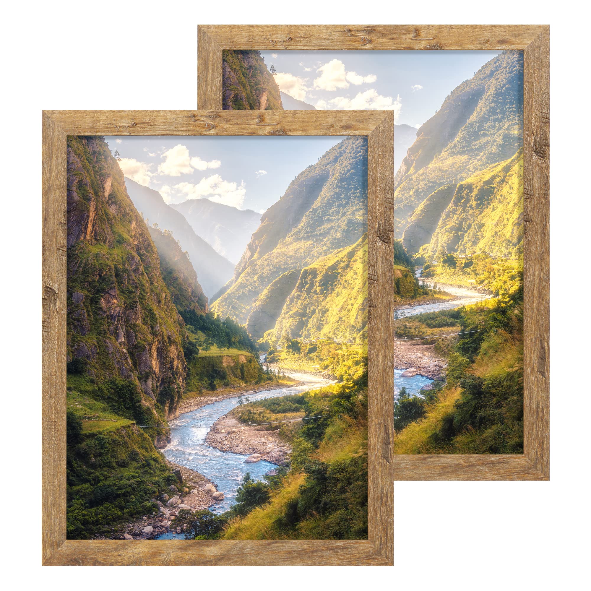 iRahmen 12x16 Picture Frame With plexiglass, 12 x 16 Poster Frames Set of 2, Rustic Brown Wood Photo Frame for Horizontal or Ver