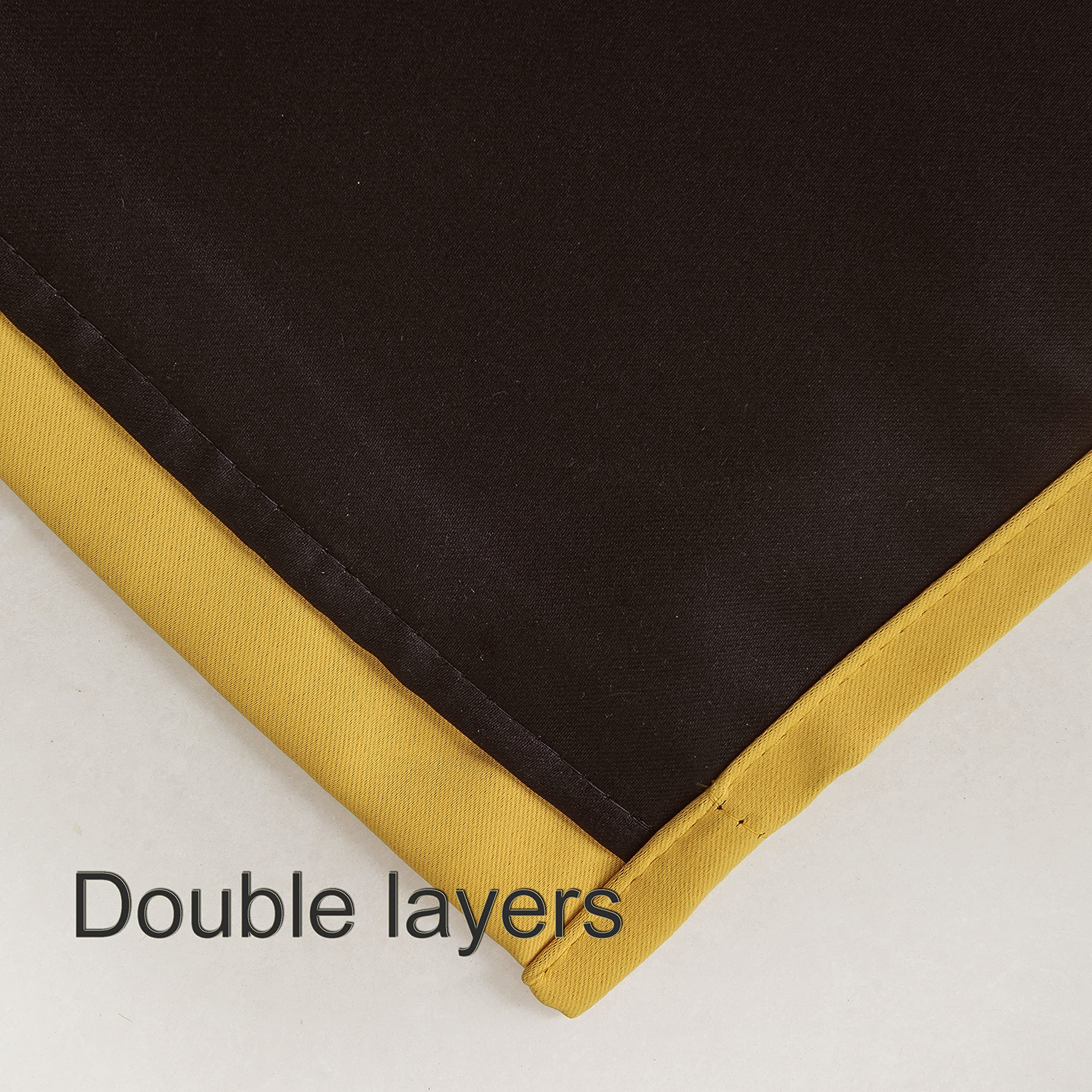 Lemomo 100% Blackout Curtains 52 X 95 Inch/Yellow Curtains 2 Panels With Black Lining Room Darkening Thermal Insulated Bedroom C