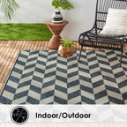 Nicole Miller New York Patio Country Calla Contemporary Herringbone Indoor/Outdoor Area Rug, Blue/Cream, 6'6'X9'2'