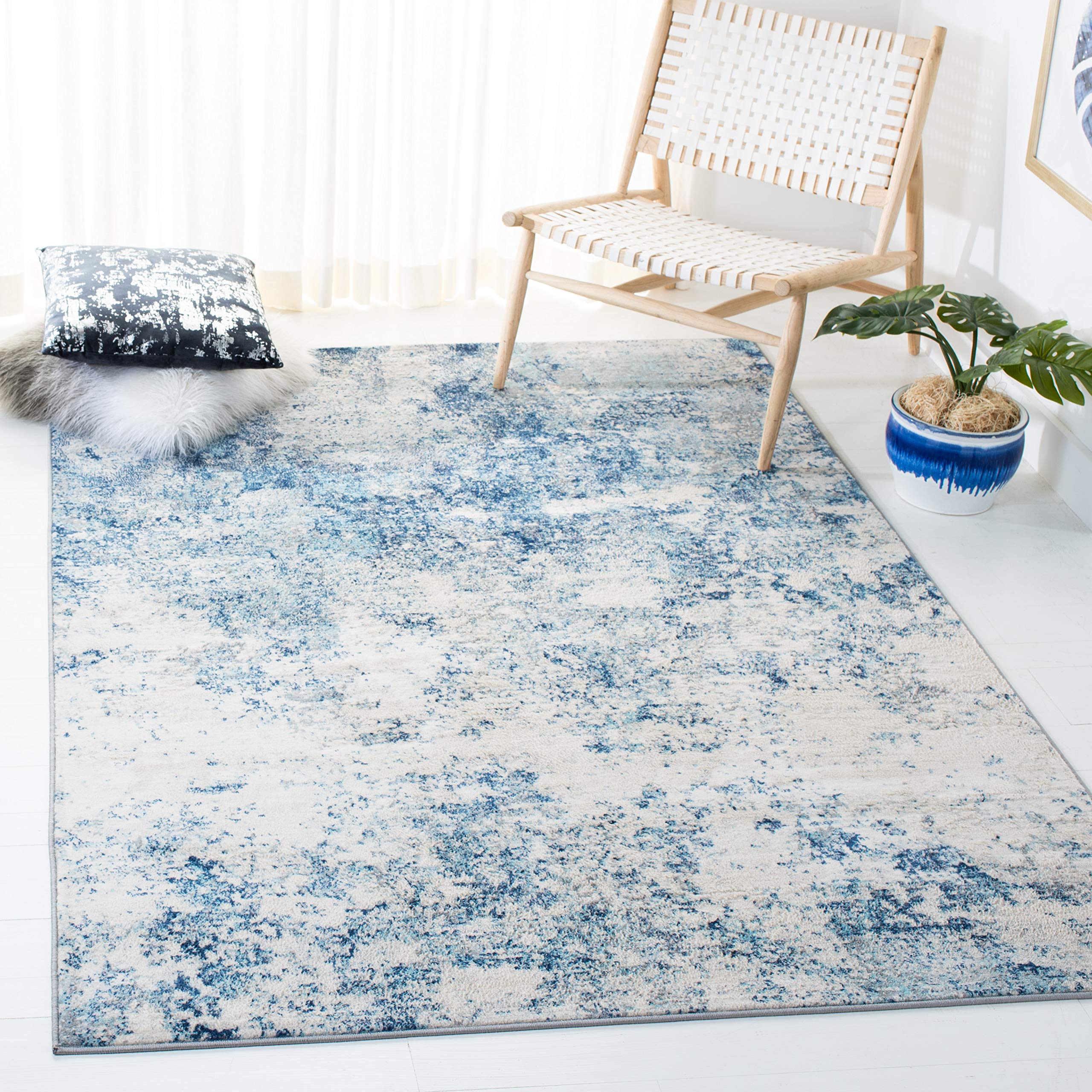 SAFAVIEH Brentwood Collection 4 x 6 Ivory / Navy BNT822B Modern Abstract Non-Shedding Living Room Bedroom Accent Rug