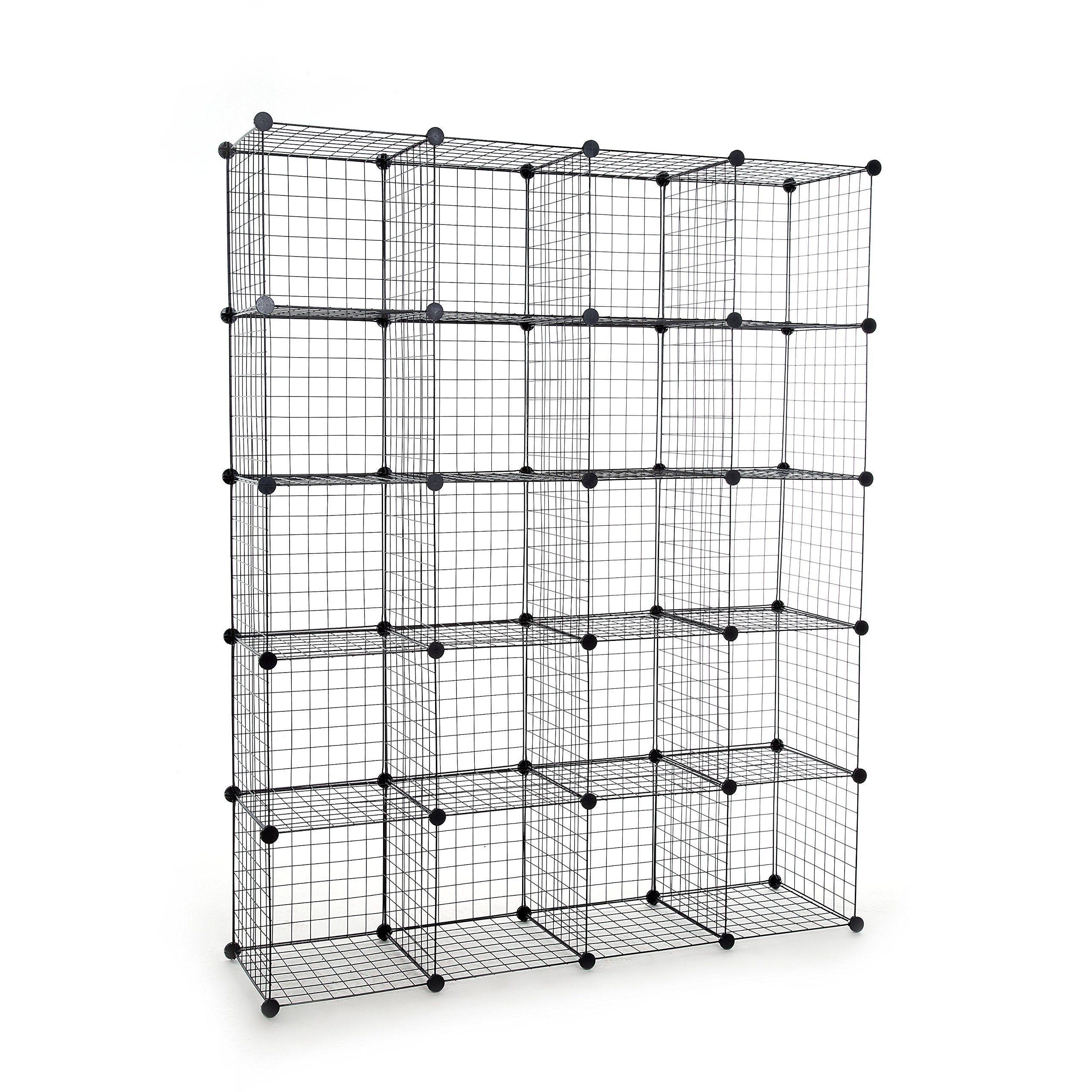 UNICOO - 14 * 14 inch Big Cube Multi Use DIY 20 Cube Wire Grid Organizer,Wardrobe Organizer, Bookcase, Book Shelf, Storage Organ