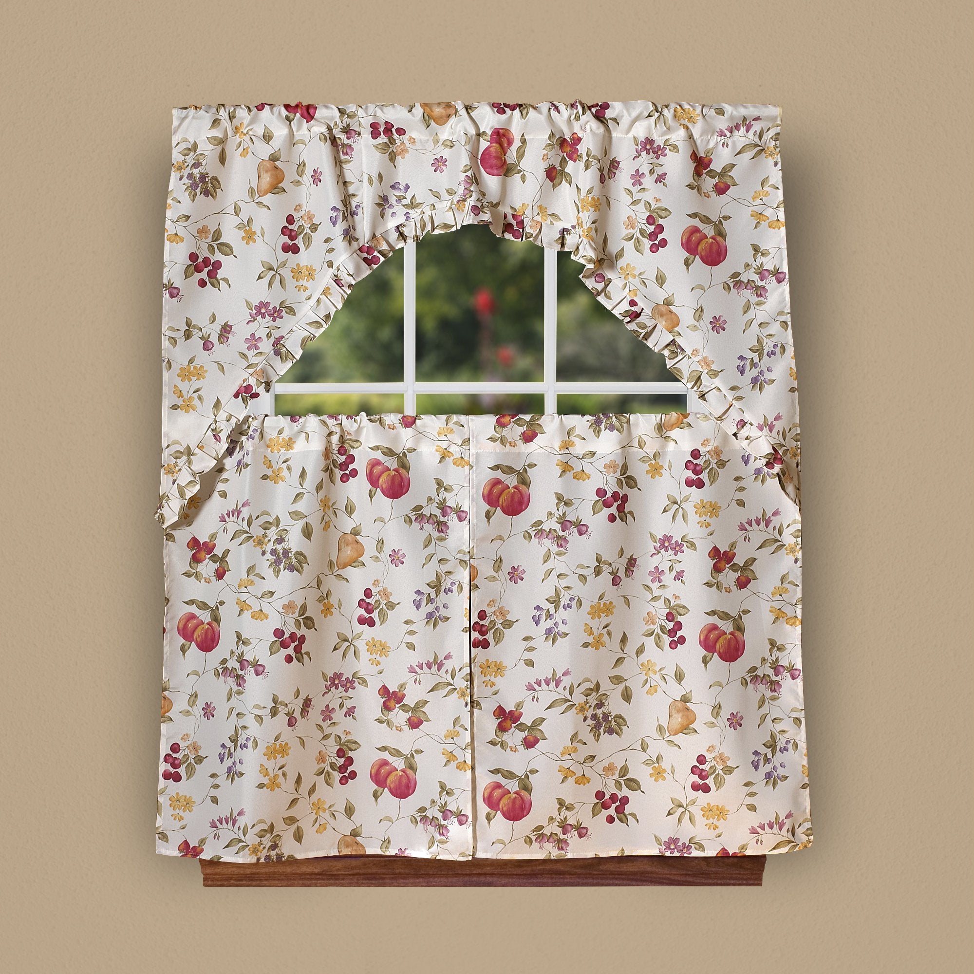 European 19121 Fruits Vintage Print 3Pc Kitchen Curtain Set (60 * 36' Valance + 2Pcs 30 * 36' Tiers)