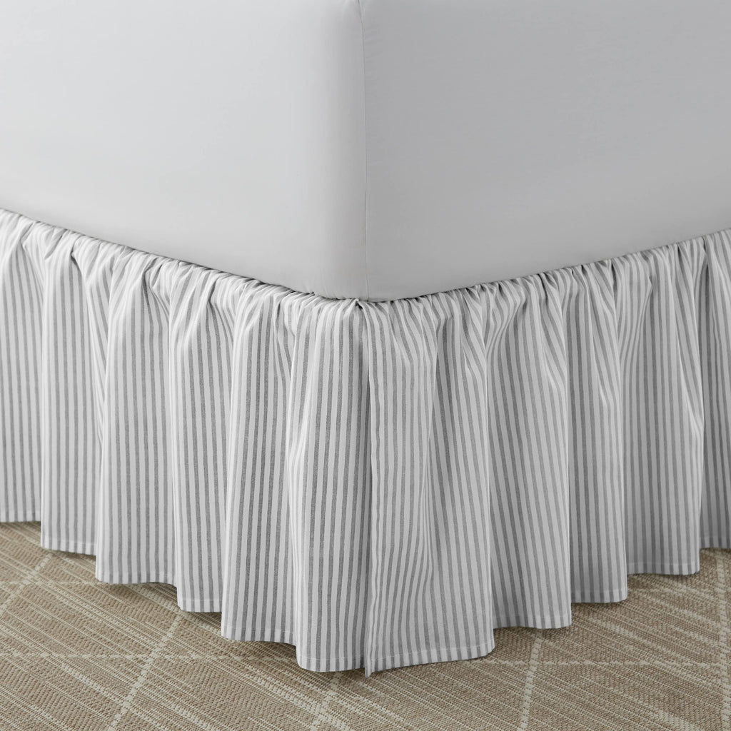 Laura Ashley Home - Cotton Ruffled Bedskirt, Lightweight & Classic Style (Ticking Stripe Grey, Twin)