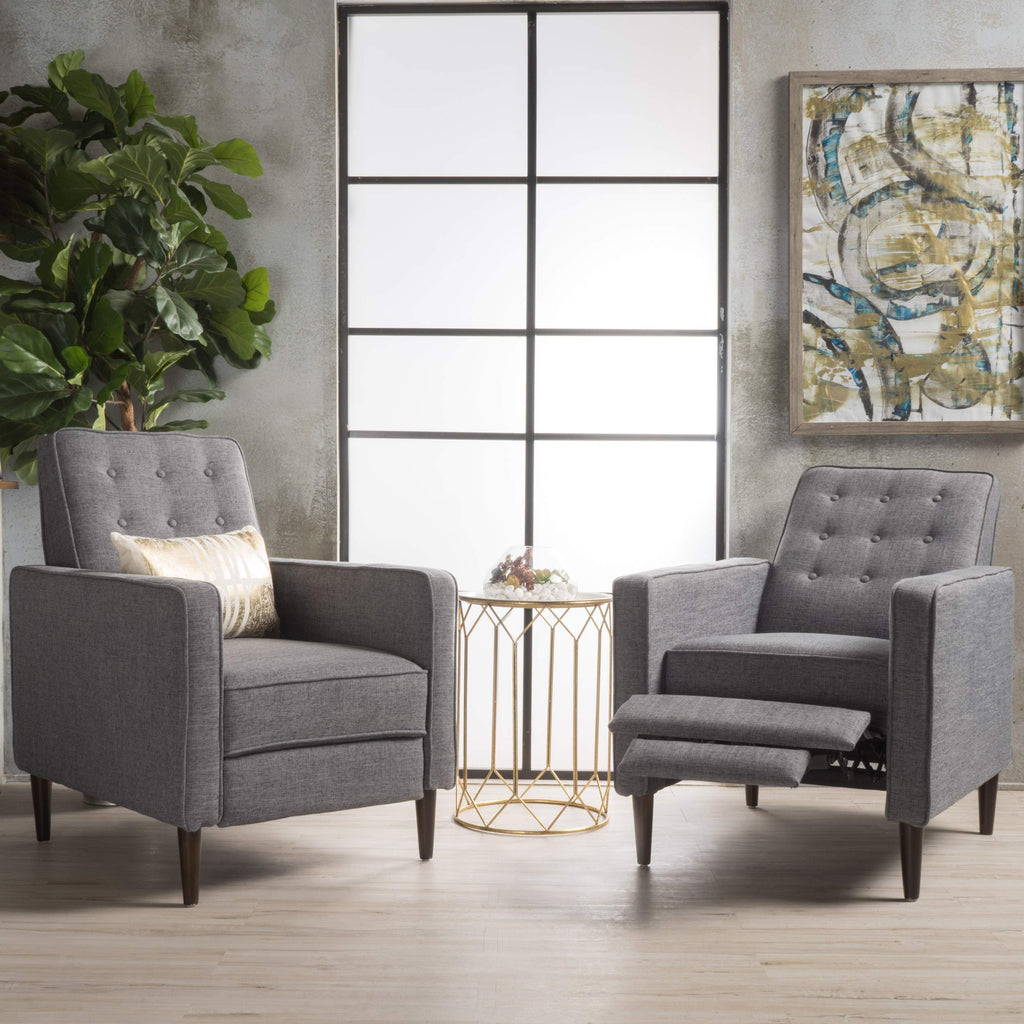 Christopher Knight Home Mervynn Mid-Century Modern Fabric Recliners, 2-Pcs Set, Grey