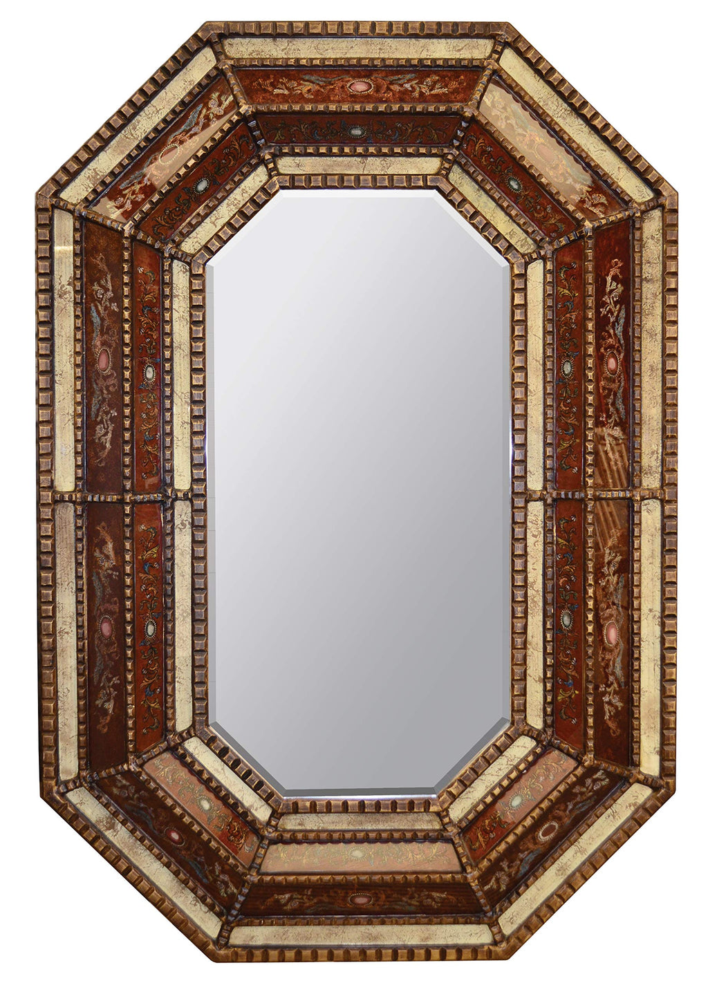 Afd Home Peruvian Painted Glass Octagonal Mirror Spanish Sienna Gold Beige