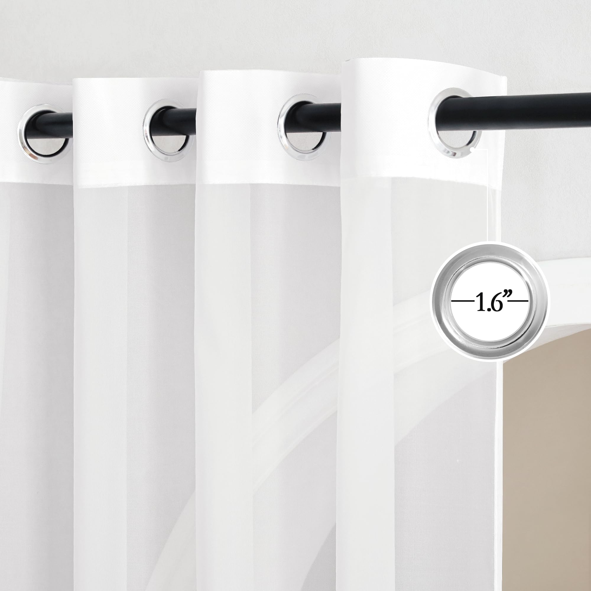 Nicetown Sheer Curtains 108 Inches Length For Windows, Grommet Top Elegant Ivory Voile Textured Window Treatment For Sliding Gla