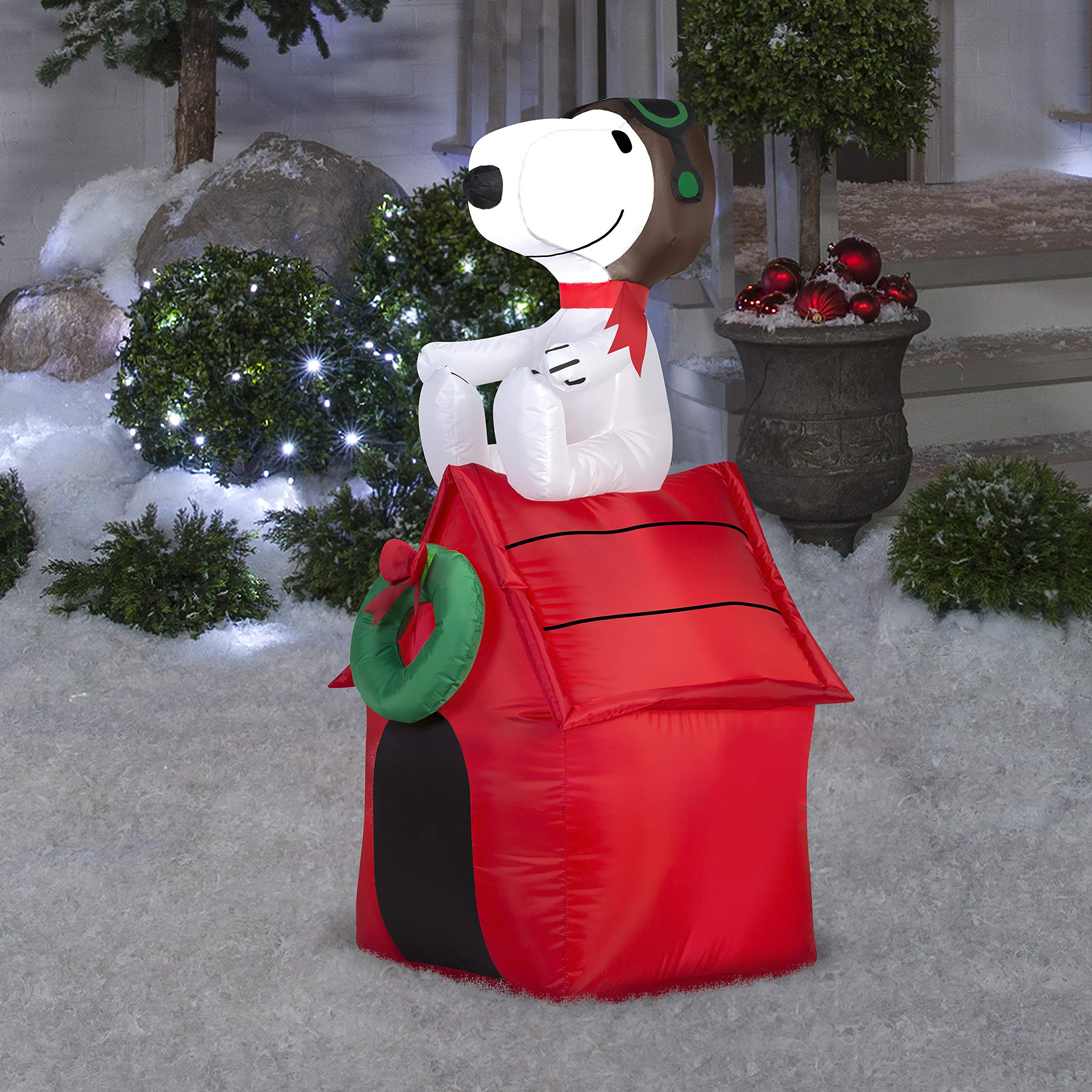Gemmy Inflatable Snoopy on House - 3.5ft Holiday Decoration, Multicoloured, Plastic, Model G08-19373