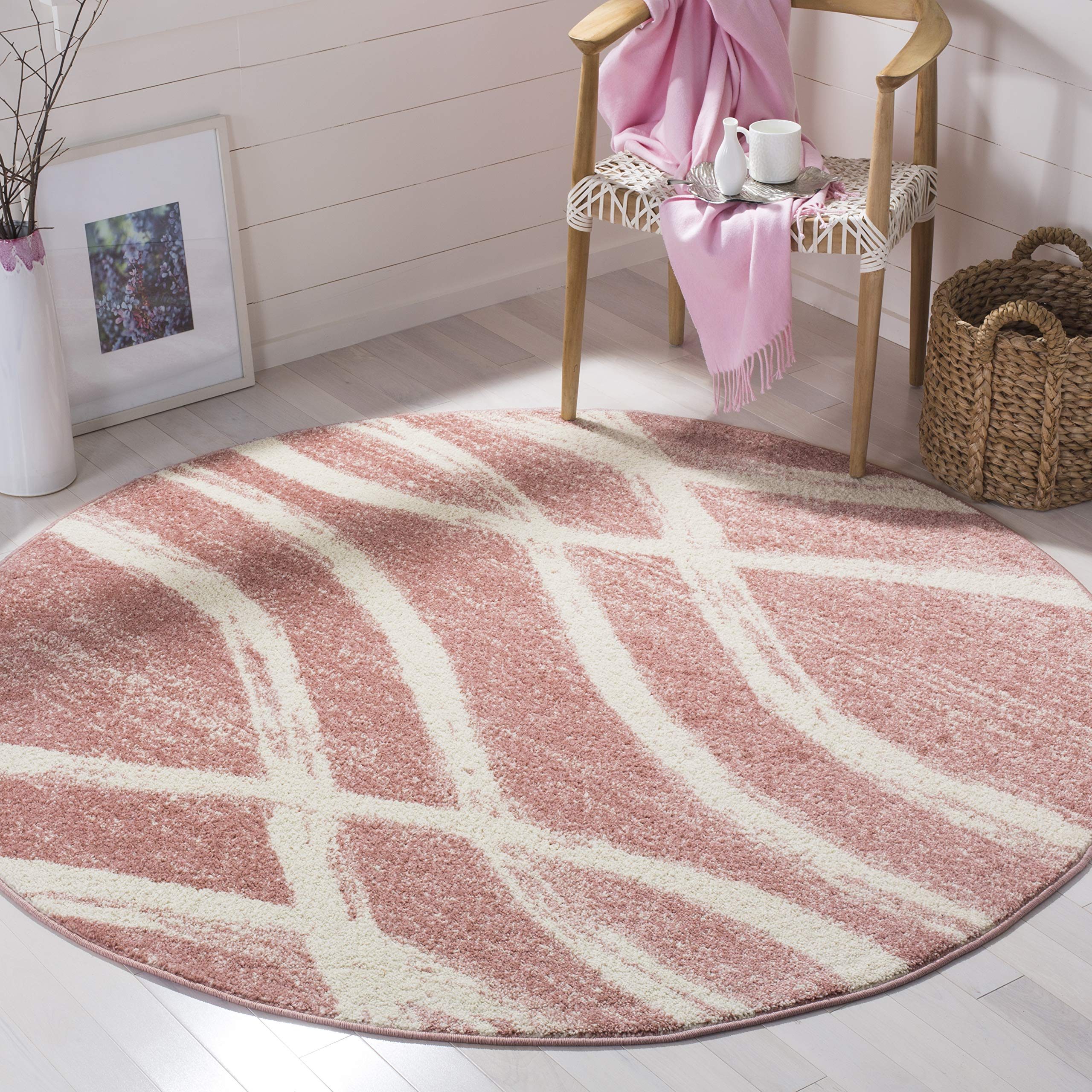 SAFAVIEH Adirondack Collection 4 Round Rose/Cream ADR125Z Modern Wave Distressed Non-Shedding Entryway Foyer Living Room Bedroo