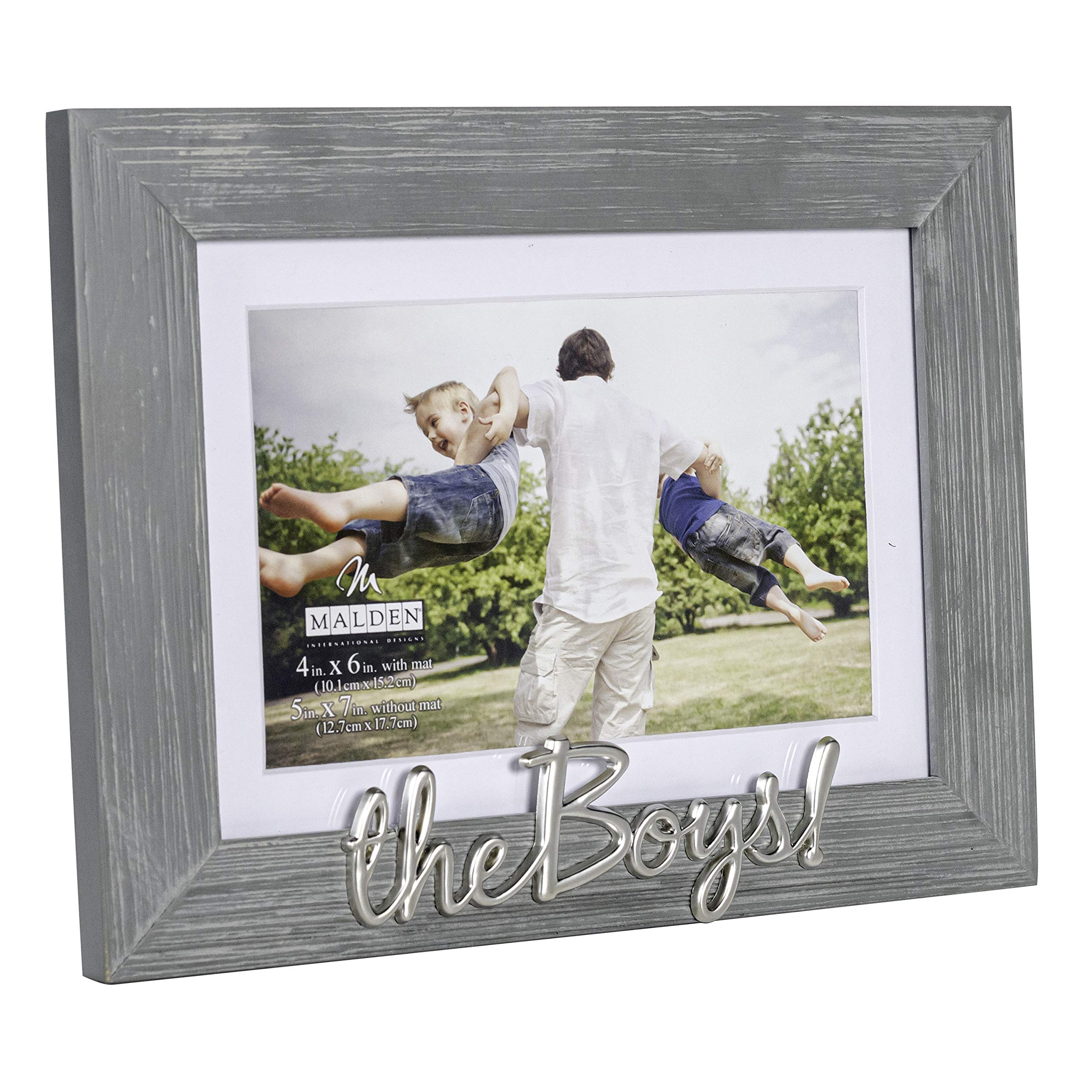 Malden International Designs 4x6 or 5x7 The Boys! Distressed Expressions Picture Frame Silver Finish The Boys! Word Attachment G