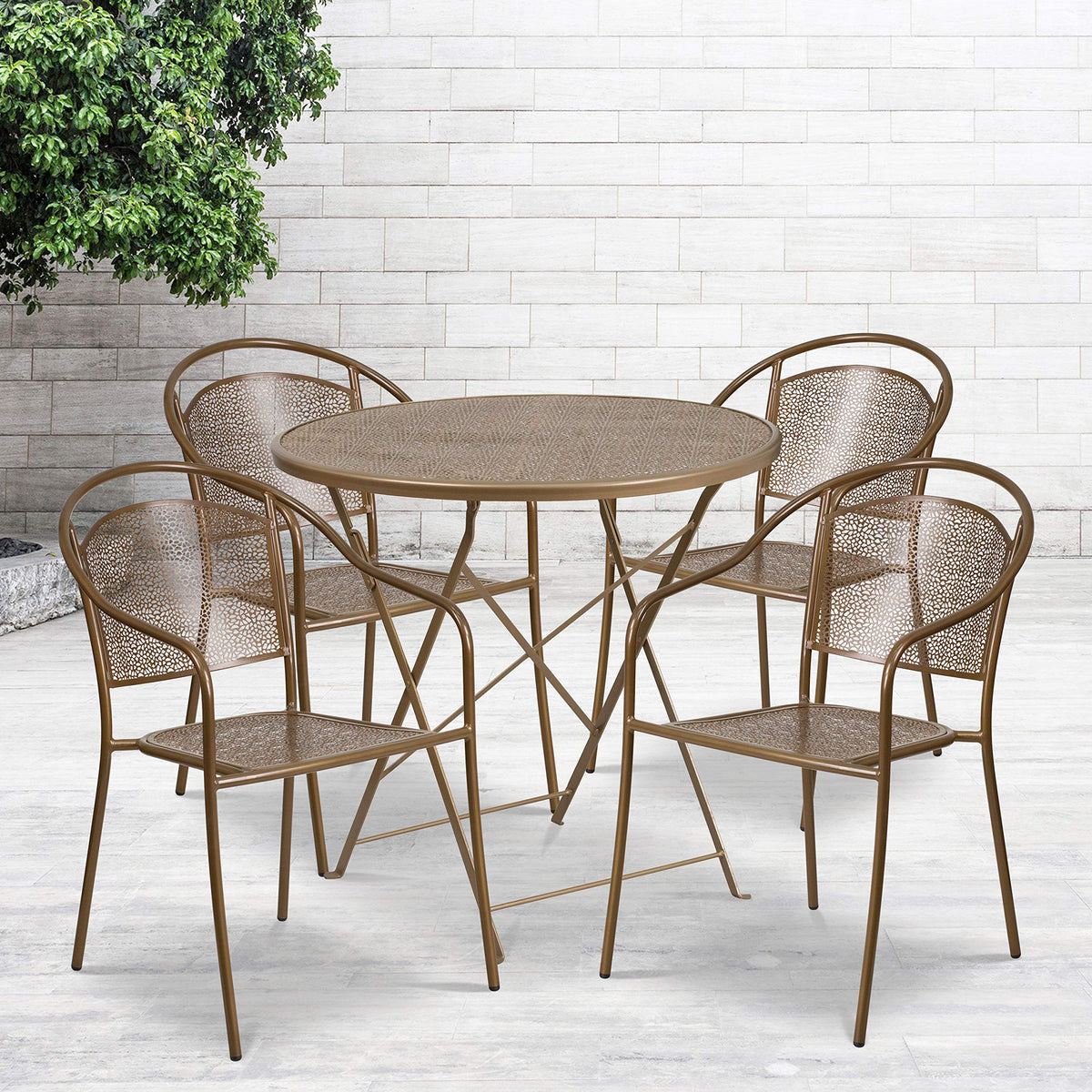 Flash Furniture Commercial Grade 30" Round Sky Blue Indoor-Outdoor Steel Folding Patio Table Set with 4 Round Back Chairs