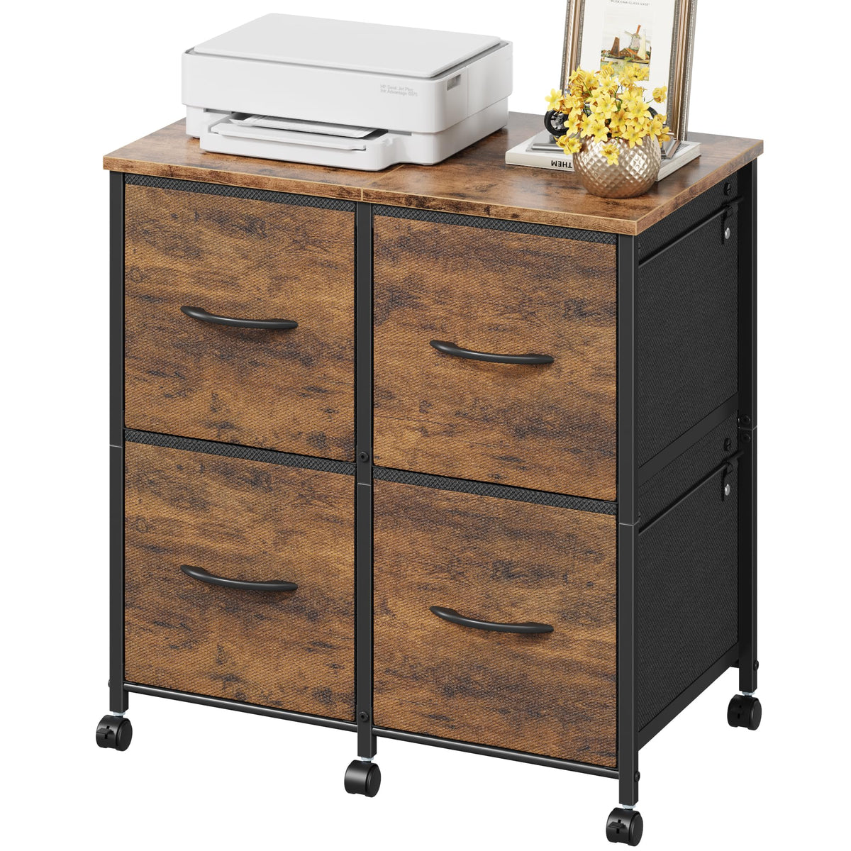 HIGDBFE 4 Drawer Lateral File Cabinet, Mobile Filing Cabinet Printer Stand