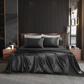 Na Hommxjf 4Pcs Black Satin Sheets Full Size Black Silky Silk Sheets Sets Bedding Sets & Pillowcases With 1 Flat Sheet+1 Deep Po