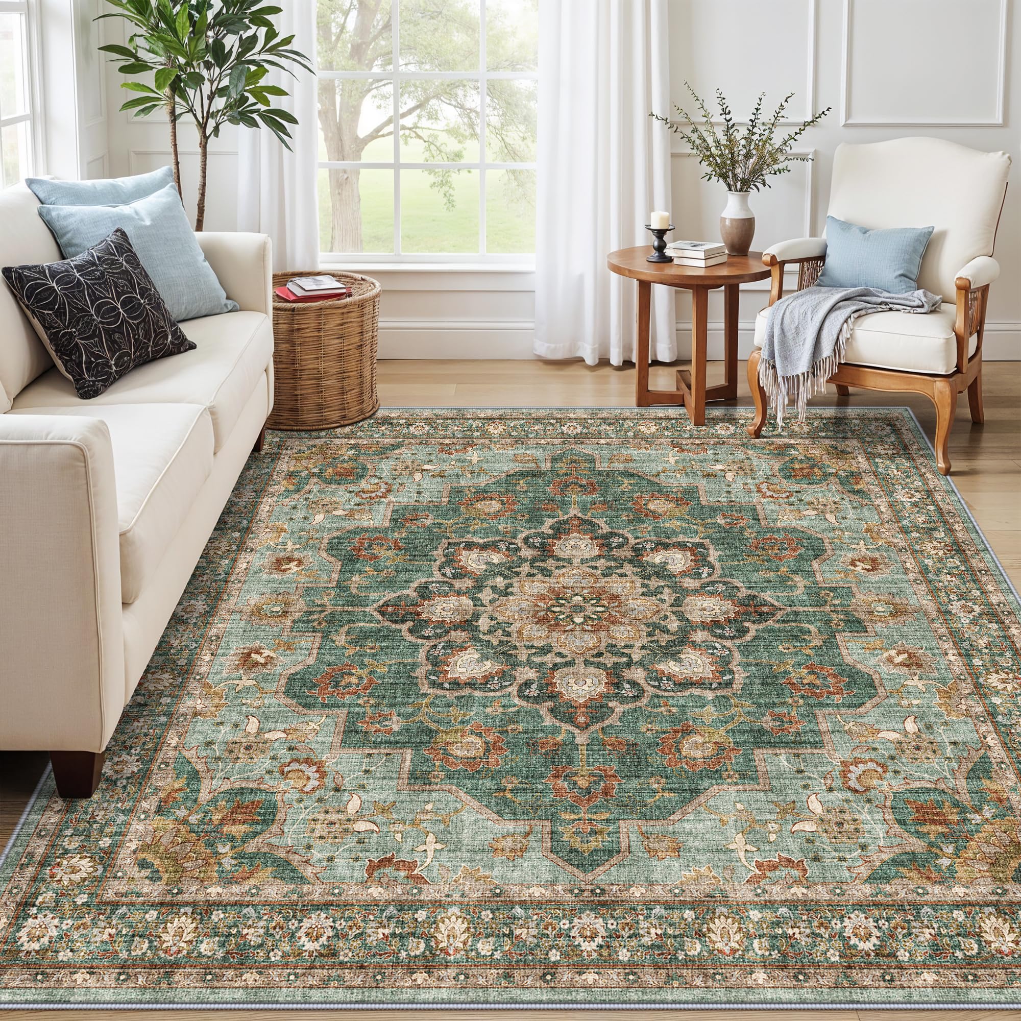 TOPRUUG Washable 7x7 Rug Square - Soft Living Room Area Rug for Under Sofa Non-Slip Rugs for Bedroom Dining Room - Stain Resista