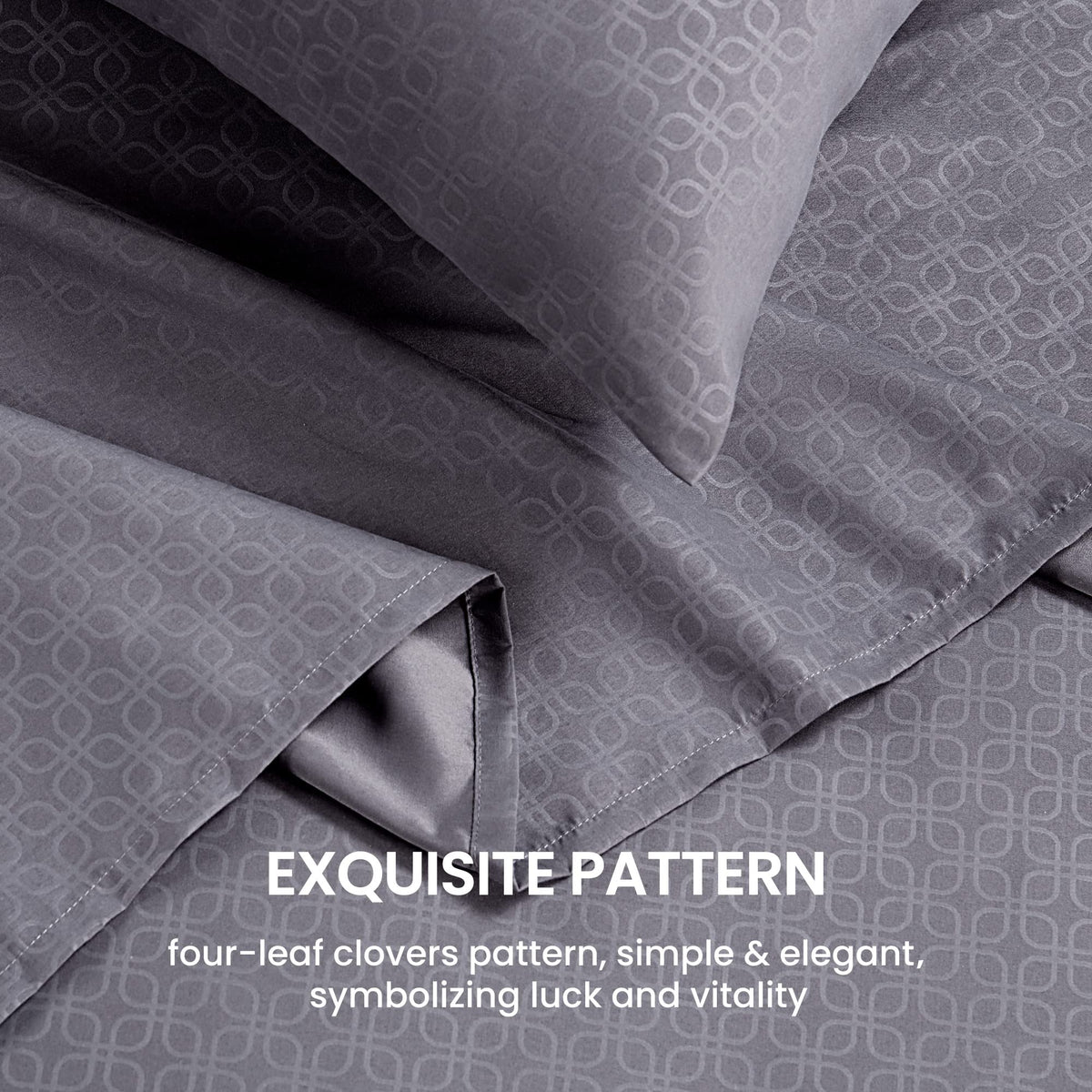 Sleep Zone Luxury Embossed Bed Sheets Set King Size, Four-Leaf Clover Pattern Sheet & Pillowcase Sets 4 Piece - Super Soft, Wrinkle Free, Fade Resistant, Deep Pocket 16' (Gray, King)