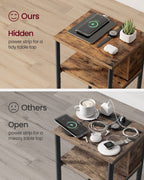 Vasagle Side Table With Charging Station, 3-Tier End Table With Usb Ports And Outlets, Nightstand For Living Room, Bedroom, 11.8 X 13.4 X 22.8 Inches, Plug-In Series, Rustic Brown And Black