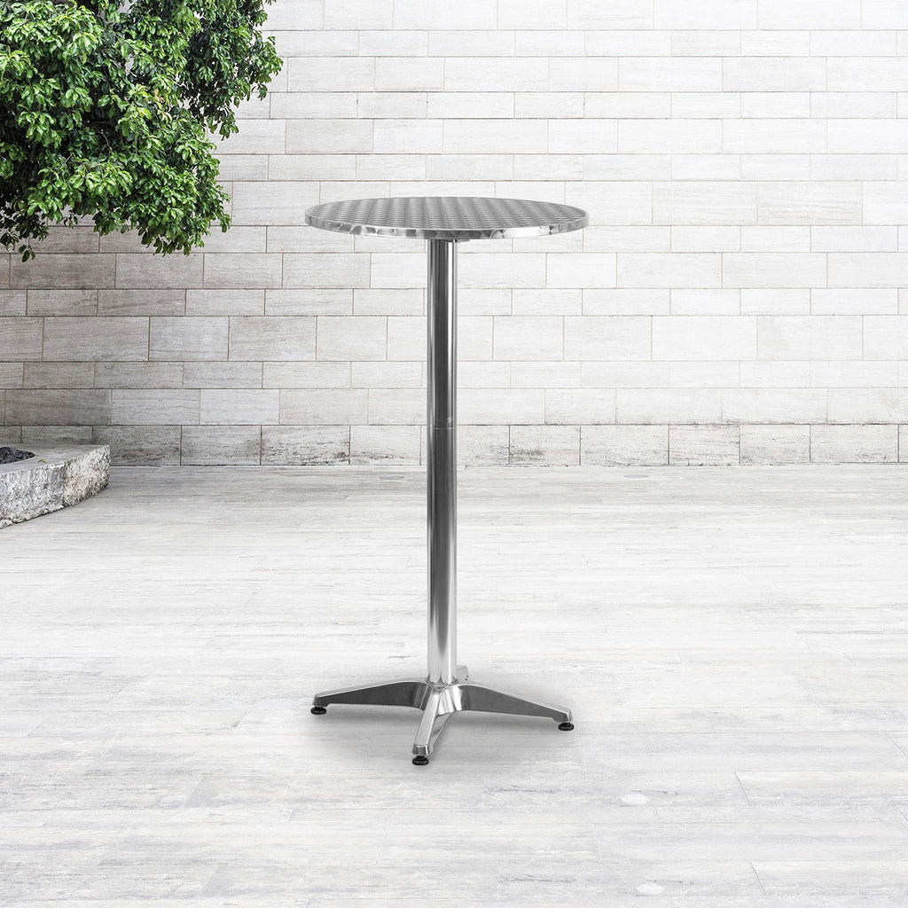 Flash Furniture 23.25" Round Aluminum Indoor/Outdoor Bar Height Table With Flip-Up Top, Heavy-Duty Aluminum Flip-Up Top Cocktail Table, Silver
