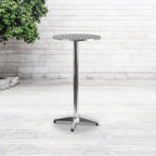 Flash Furniture 23.25" Round Aluminum Indoor/Outdoor Bar Height Table With Flip-Up Top, Heavy-Duty Aluminum Flip-Up Top Cocktail Table, Silver