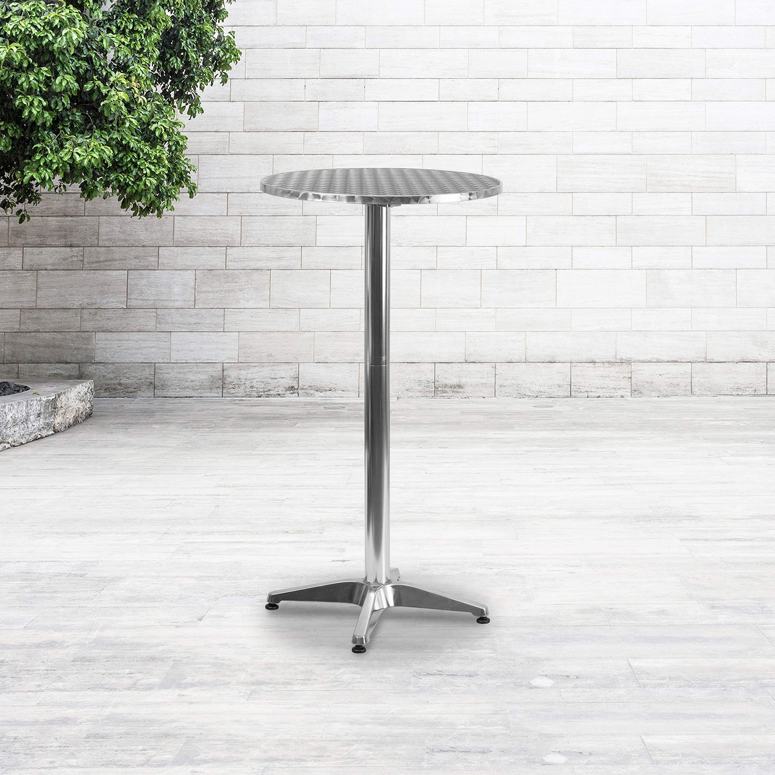 Flash Furniture 23.25" Round Aluminum Indoor/Outdoor Bar Height Table With Flip-Up Top, Heavy-Duty Aluminum Flip-Up Top Cocktail Table, Silver