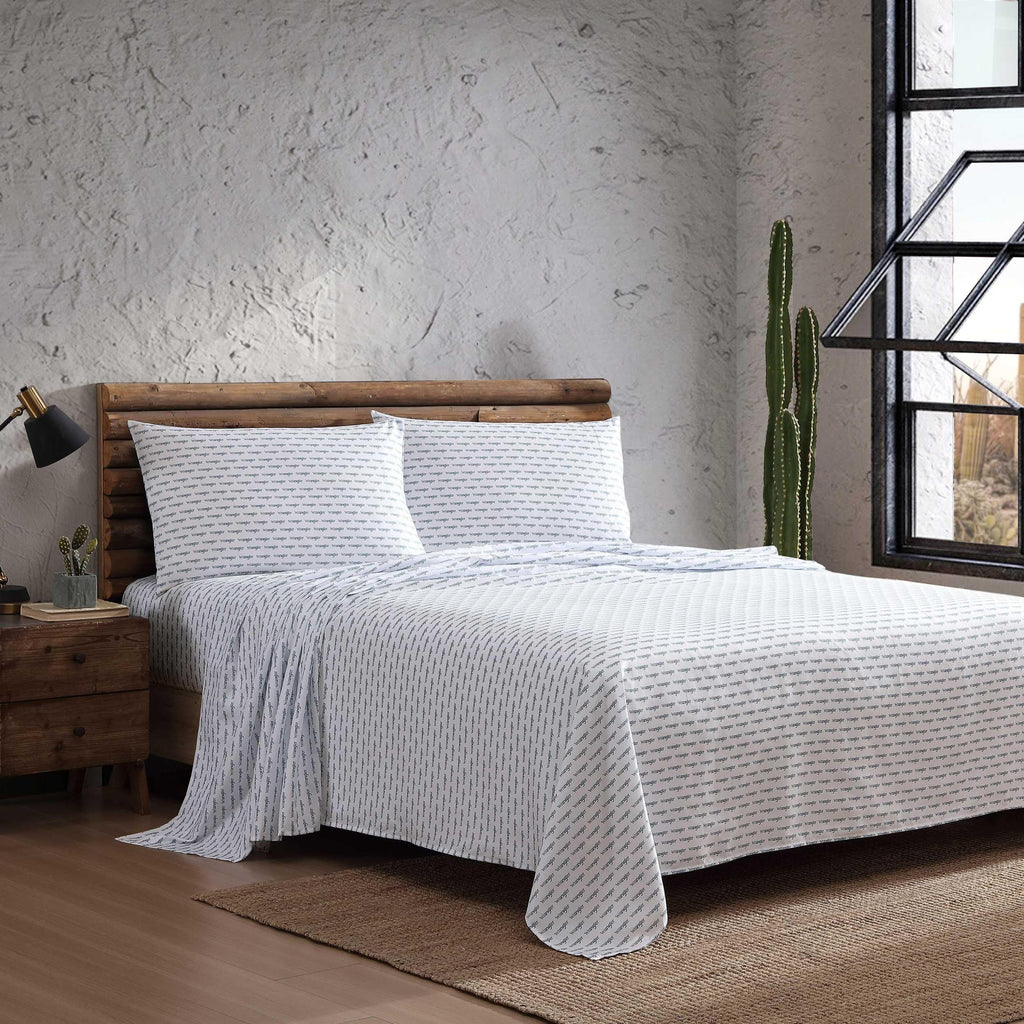 Wrangler - Sheet Set, Breathable & Wrinkle Resistant Bedding, Includes Matching Sham & Pillowcases, Yellowstone Inspired, Western Luxurious Bedding Set (Stamped Logo Blue, King)