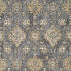 HomeRoots 9' Slate Grey Machine Woven Bordered Floral Vines Round Indoor Area Rug