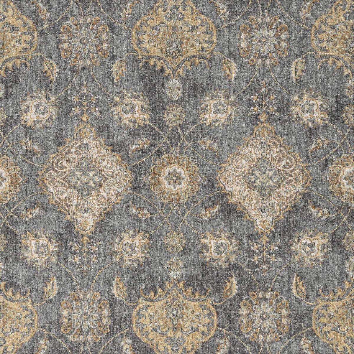HomeRoots 9' Slate Grey Machine Woven Bordered Floral Vines Round Indoor Area Rug