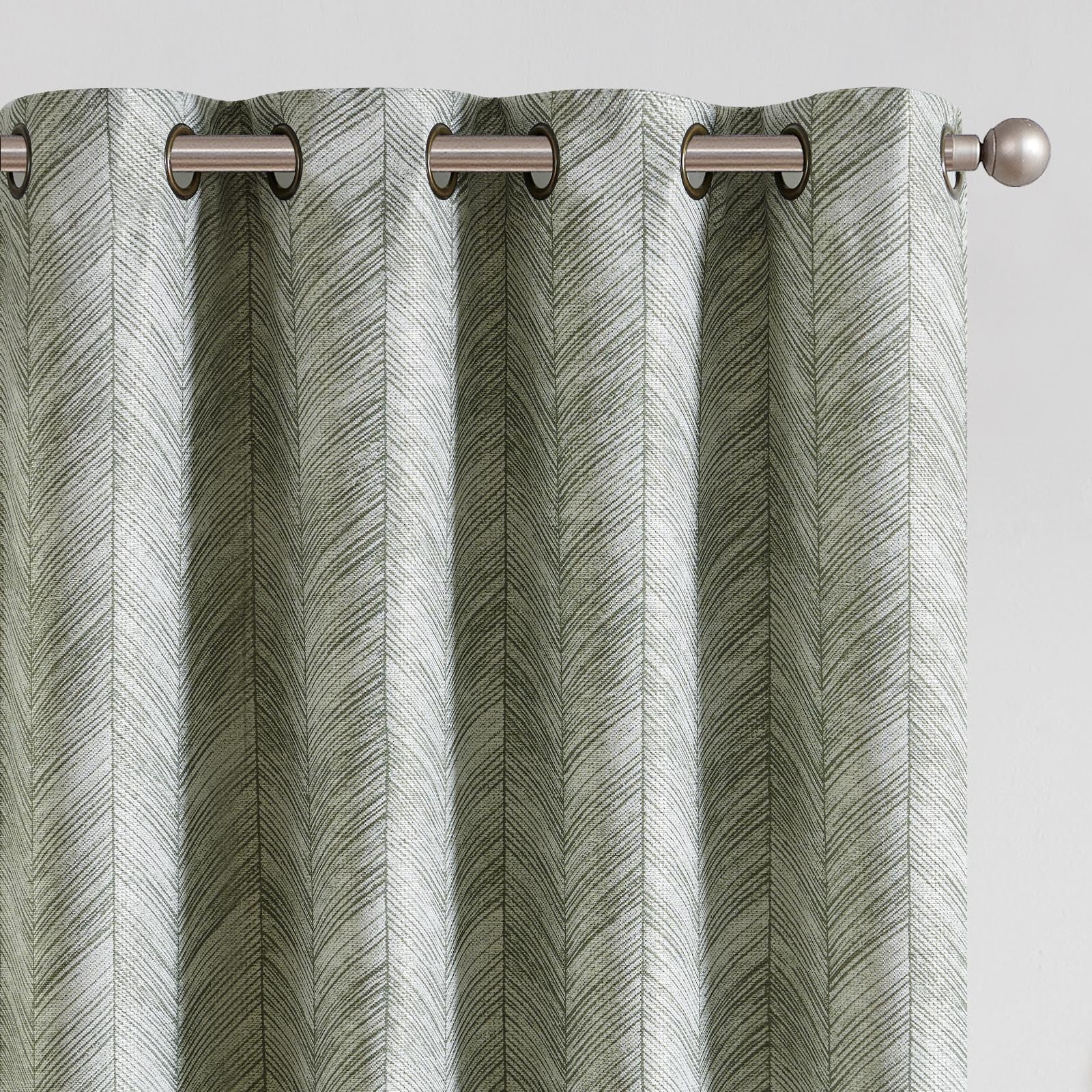Jinchan Sage Green Printed Curtains 84 Inch Length For Living Room Grommet Jacquard Curtains With Herringbone Pattern Green And