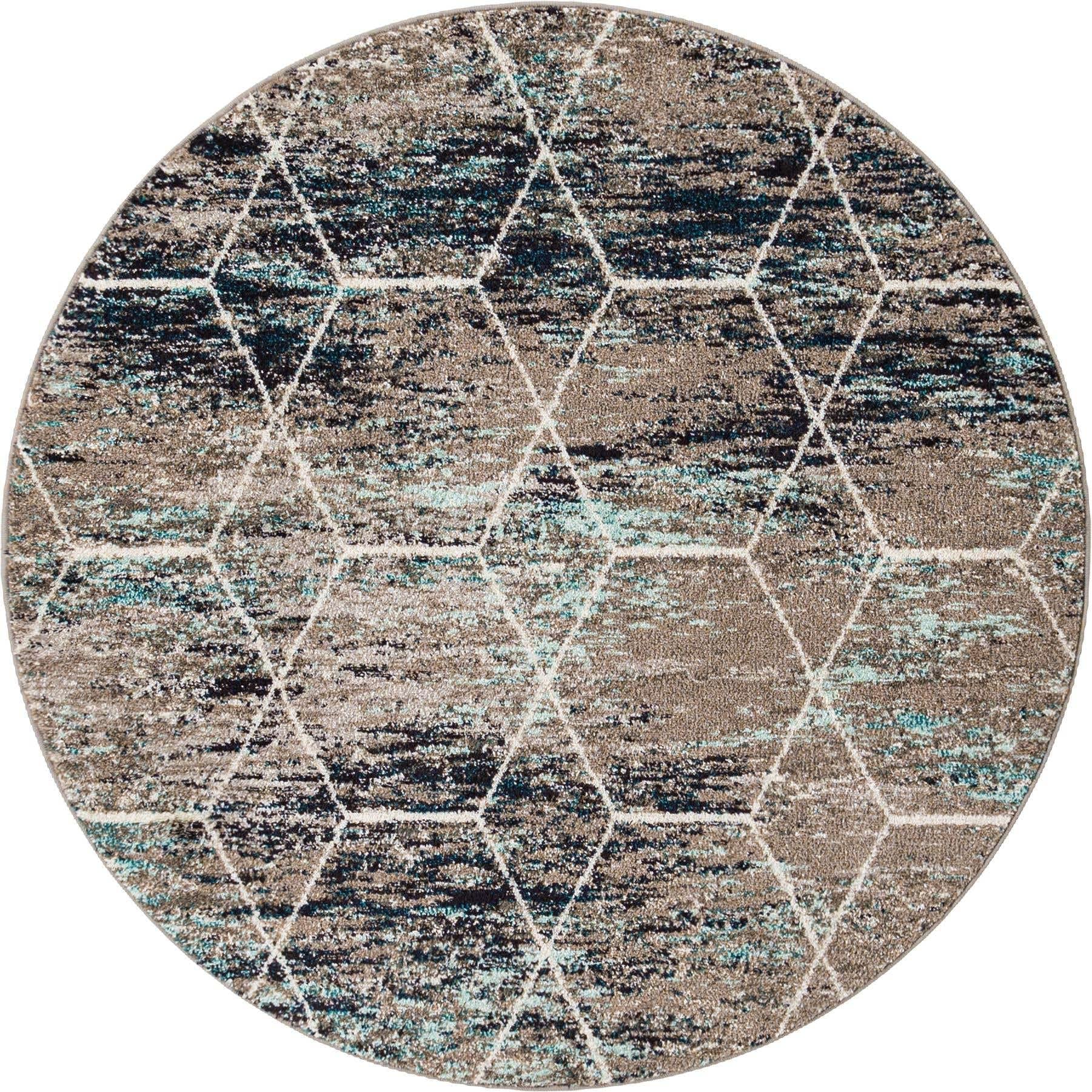 Unique Loom Trellis Frieze Collection Area Rug - Geometric (5 Round, Blue Multi/ Ivory)