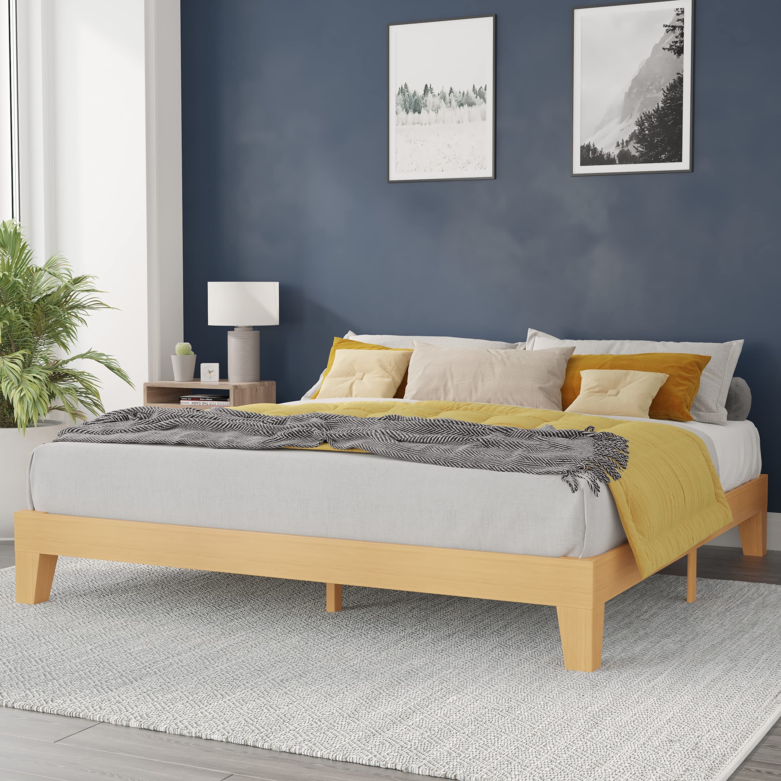 Flash Furniture Evelyn Wooden Platform Bed - Natural Pine Finish - King - Wooden Slat Support - No Box Spring Required - Easy As