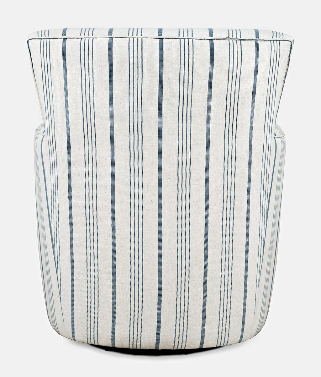 Jofran Blakely Harper Classic Contemporary Swivel Upholstered Accent Chair. Blue Stripe