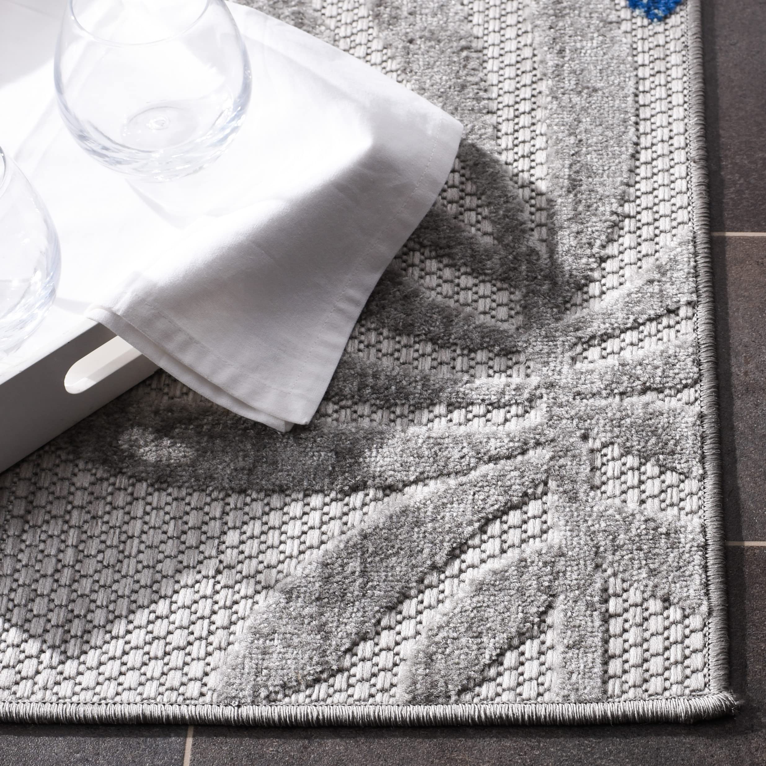 Safavieh Cabana Collection 2' X 8' Grey/Blue Cbn814F Botanical Indoor/ Outdoor Non-Shedding Easy Cleaning Patio Backyard Porch Deck Mudroom Runner Rug
