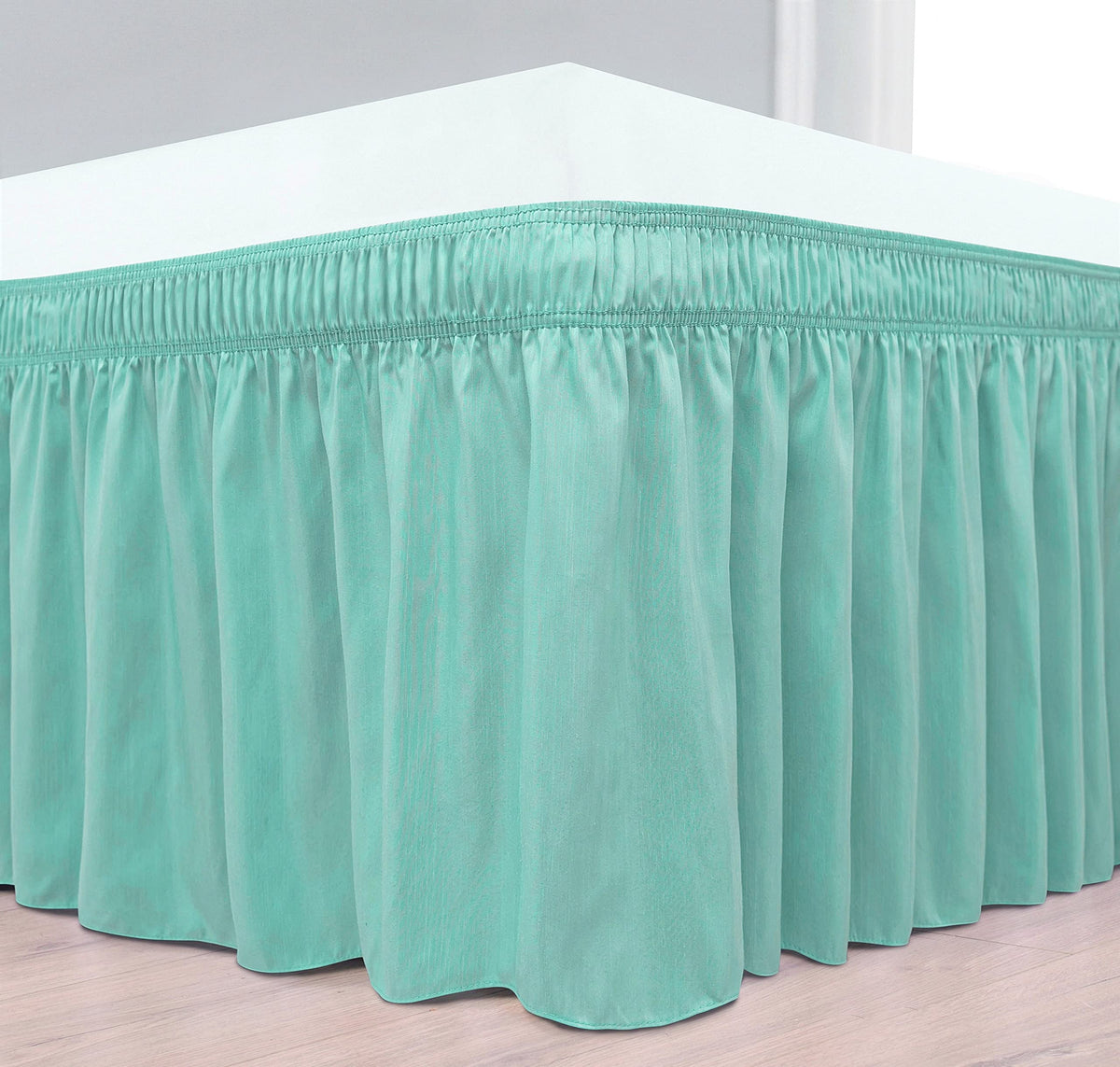 Biscaynebay Wrap Around Bed Skirts For Full & Full Xl Beds With 15' Drop, Aqua Adjustable Elastic Dust Ruffles Easy Fit Wrinkle