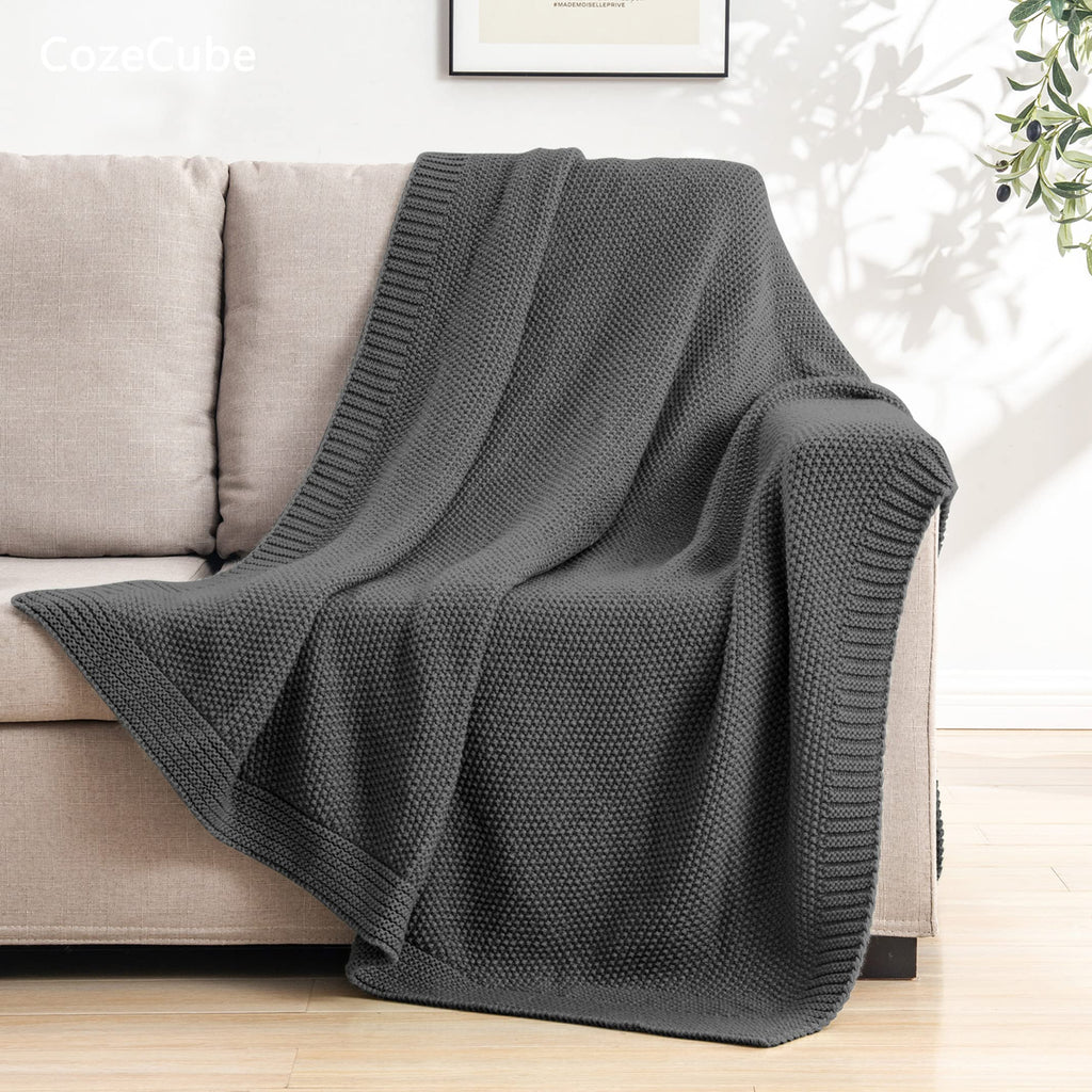 Cozecube Dark Grey Throw Blanket For Bed, Soft Cozy Cable Knit Throw Blanket For Twin Bed, Lightweight Warm Decorative Farmhouse