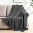 Cozecube Dark Grey Throw Blanket For Bed, Soft Cozy Cable Knit Throw Blanket For Twin Bed, Lightweight Warm Decorative Farmhouse