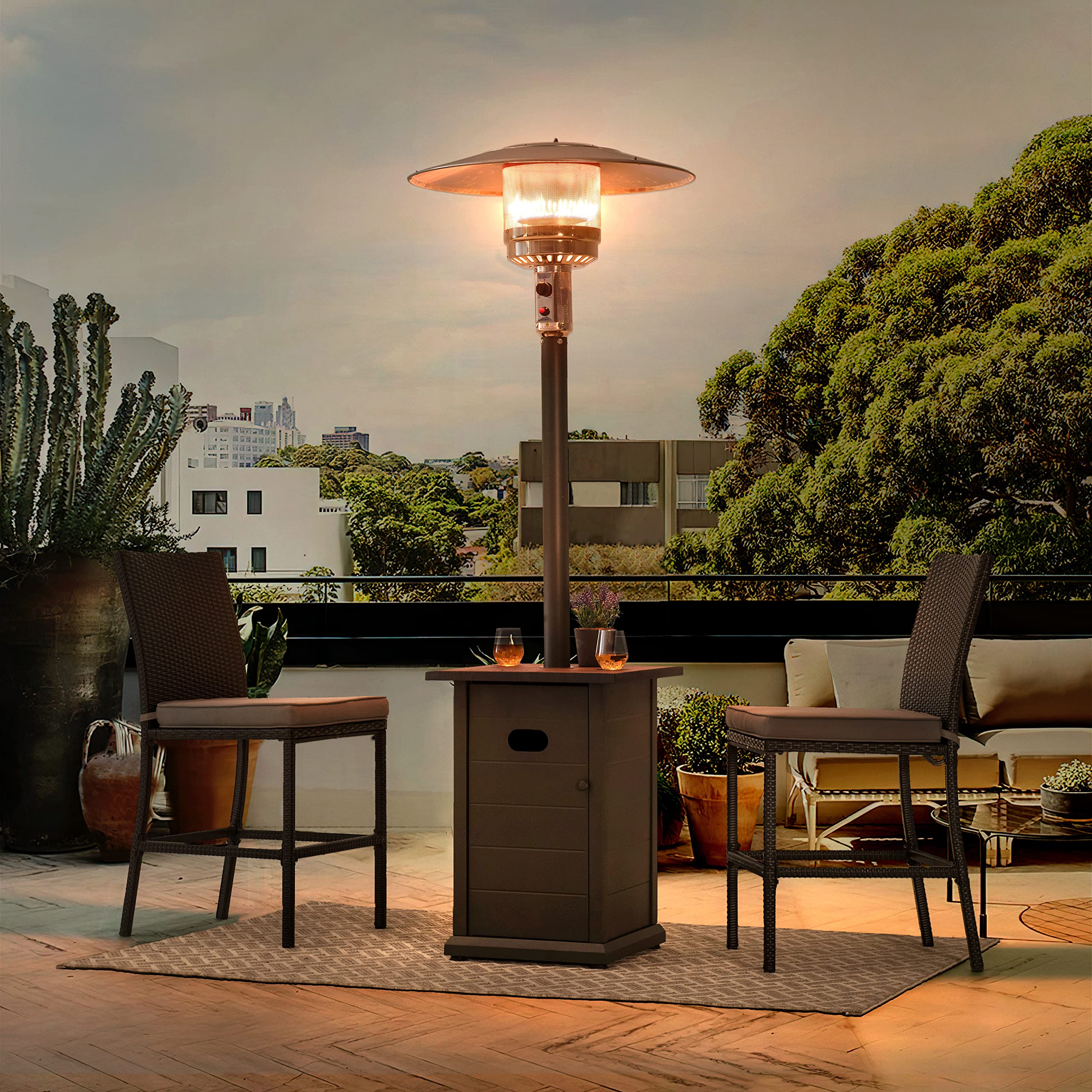 Sunjoy 40,000 BTU Steel Frame Outdoor Patio Propane Gas Heater with Table Top