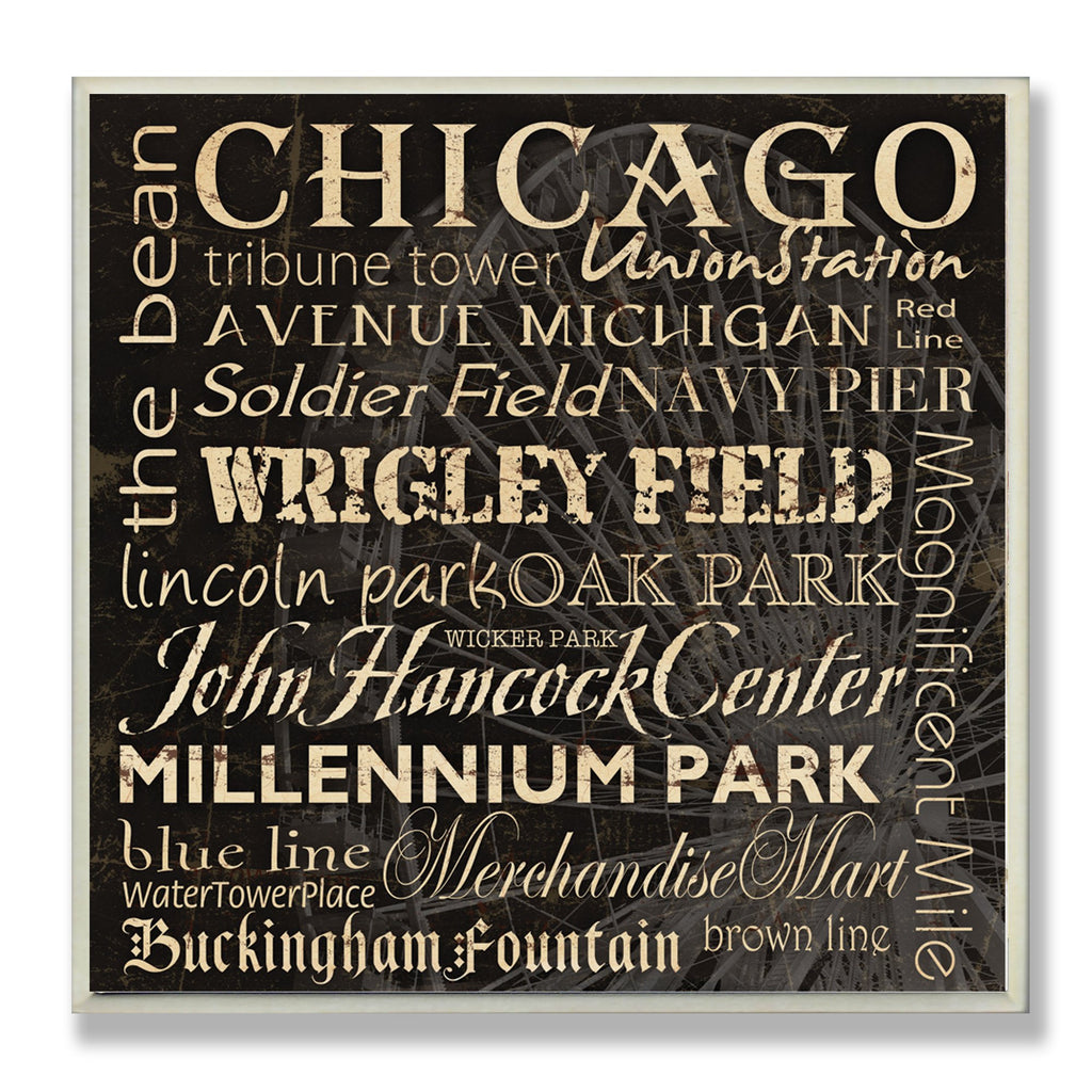 Stupell Home D  cor Chicago Landmarks Square Wall Plaque, 12 x 0.5 x 12, Proudly Made in USA