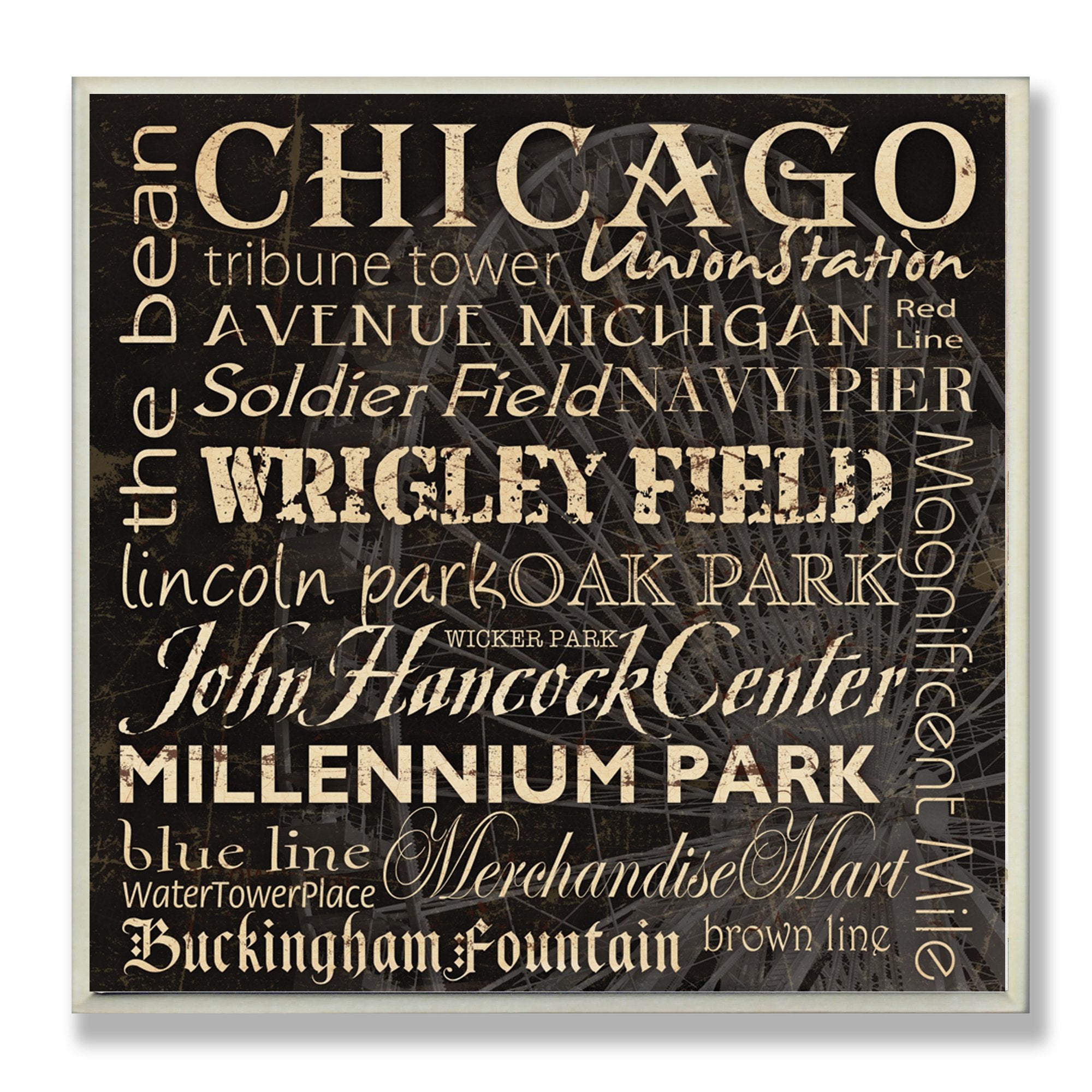 Stupell Home D  cor Chicago Landmarks Square Wall Plaque, 12 x 0.5 x 12, Proudly Made in USA