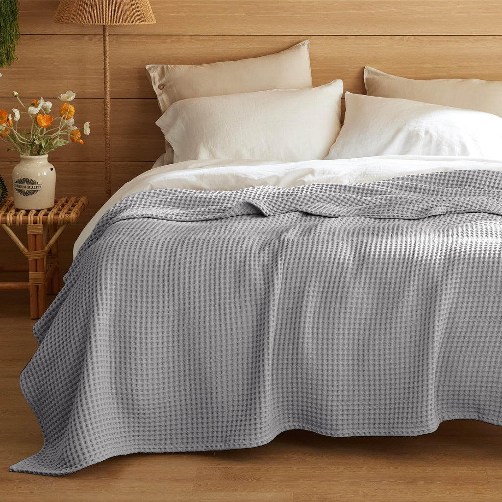 Bedsure 100% Cotton Blanket Queen Size For Bed - Waffle Weave Blankets Queen Size, Soft Lightweight Thin Blankets For Summer, Gr