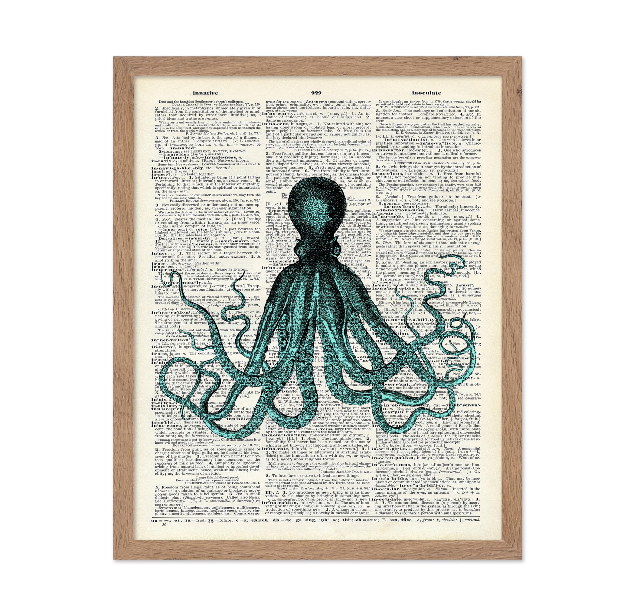 Poster Master Dictionary Art Poster - Green Octopus Print - Octopus Art - Kraken Art - Gift for Men, Women, Animal Lover - Nauti