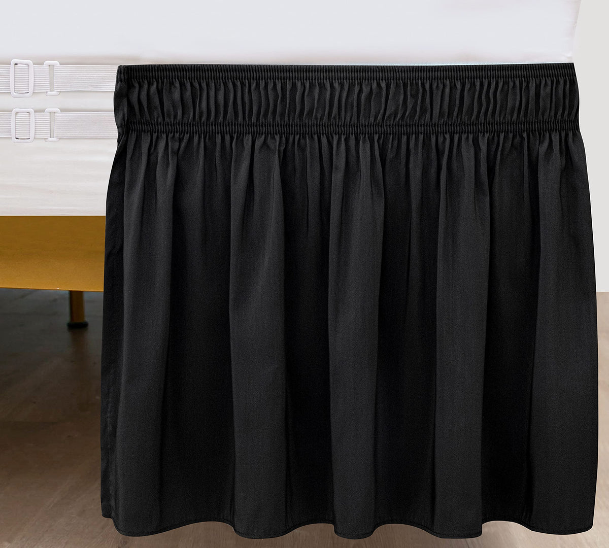 Biscaynebay Wrap Around Bed Skirts With Split Corners For King Beds 18' Drop, Black Elastic Dust Ruffles Easy Fit Wrinkle & Fade Resistant Silky Luxurious Fabric Solid Machine Washable