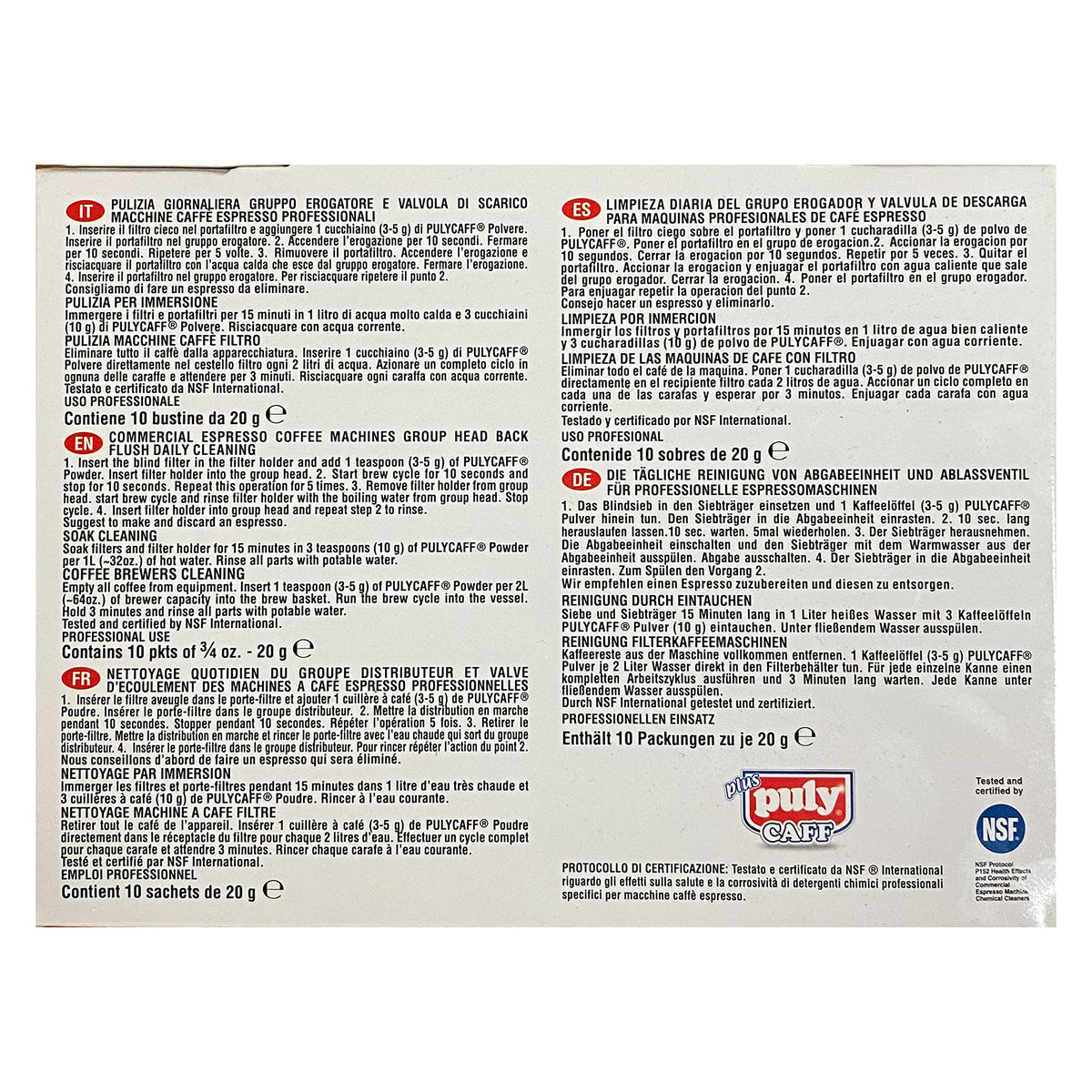 Puly Caff Plus Espresso Machine Cleaner Box Of 10 Packets