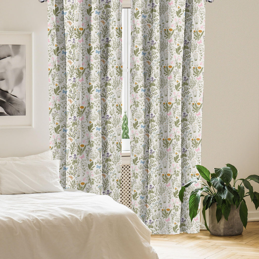 Ambesonne Floral Curtains, Vintage Garden Plants Herbs Flowers Botanical Classic Design Art, Window Treatments 2 Panel Set For L