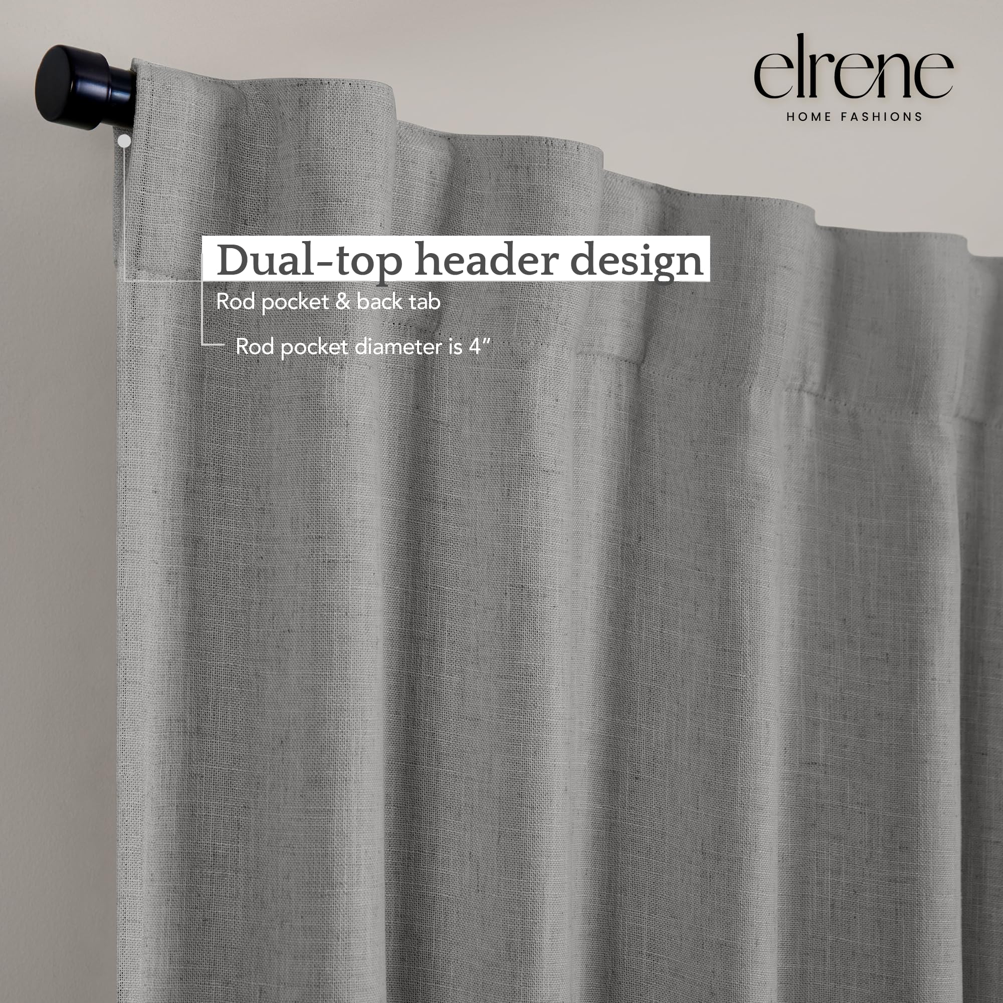 Elrene Home Fashions Harrow Solid Texture Blackout Single Window Curtain Panel, 52''X95'', Dark Gray