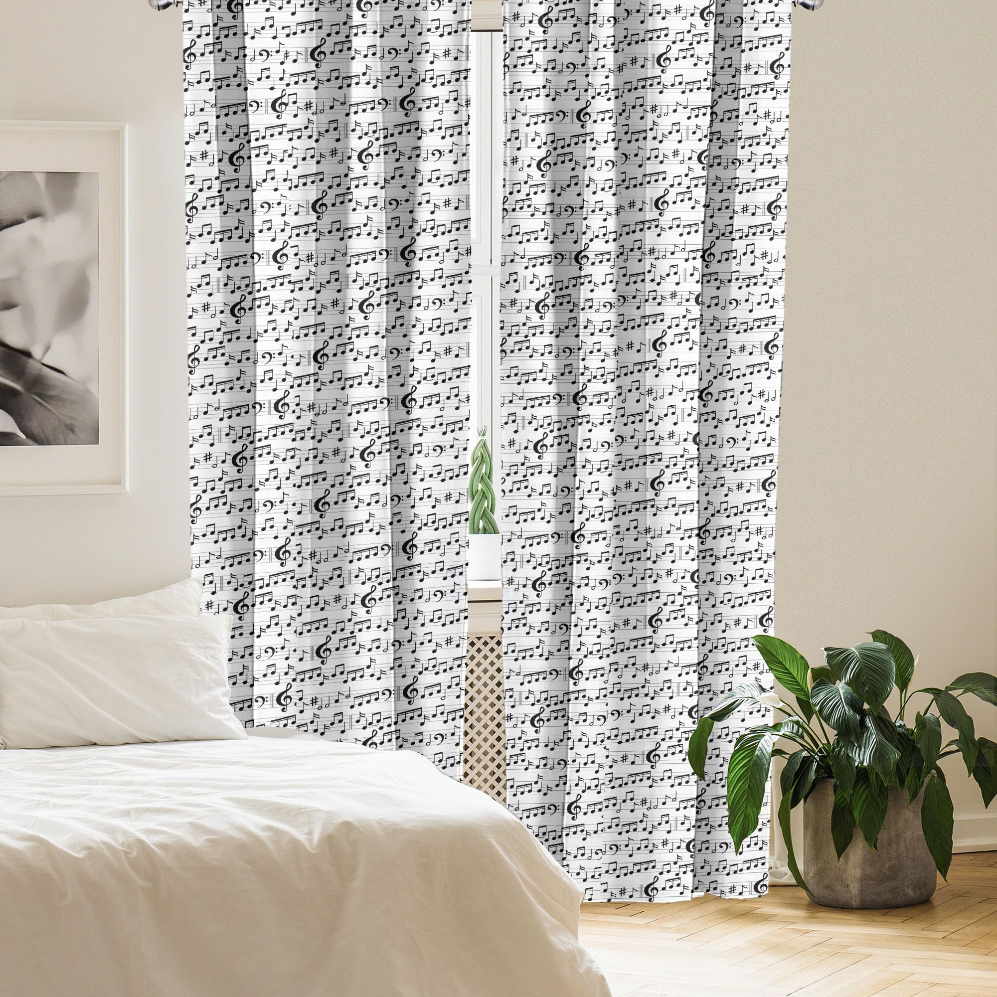 Ambesonne Music Window Curtains, Abstract Style Professional Pattern Notes And Clef Sheet Play Writing Print, Lightweight Decor