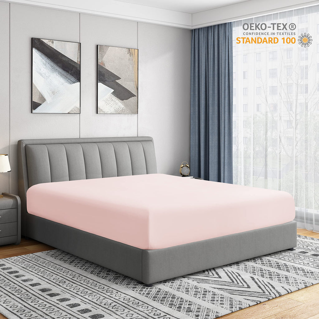 Cathay Home Twin Fitted Sheet - Double Brushed Ultra Soft - Wrinkle & Fade Resistant - 21' Extra Deep Pocket Fitted Sheet Only - Good Fit For 19'-23' Deep Mattress (Twin, Blush)