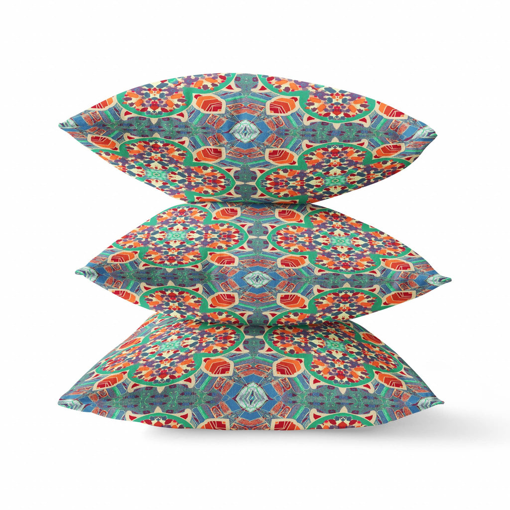 HomeRoots 18â€ Orange Green Cloverleaf Boho Zippered Suede Throw Pillow