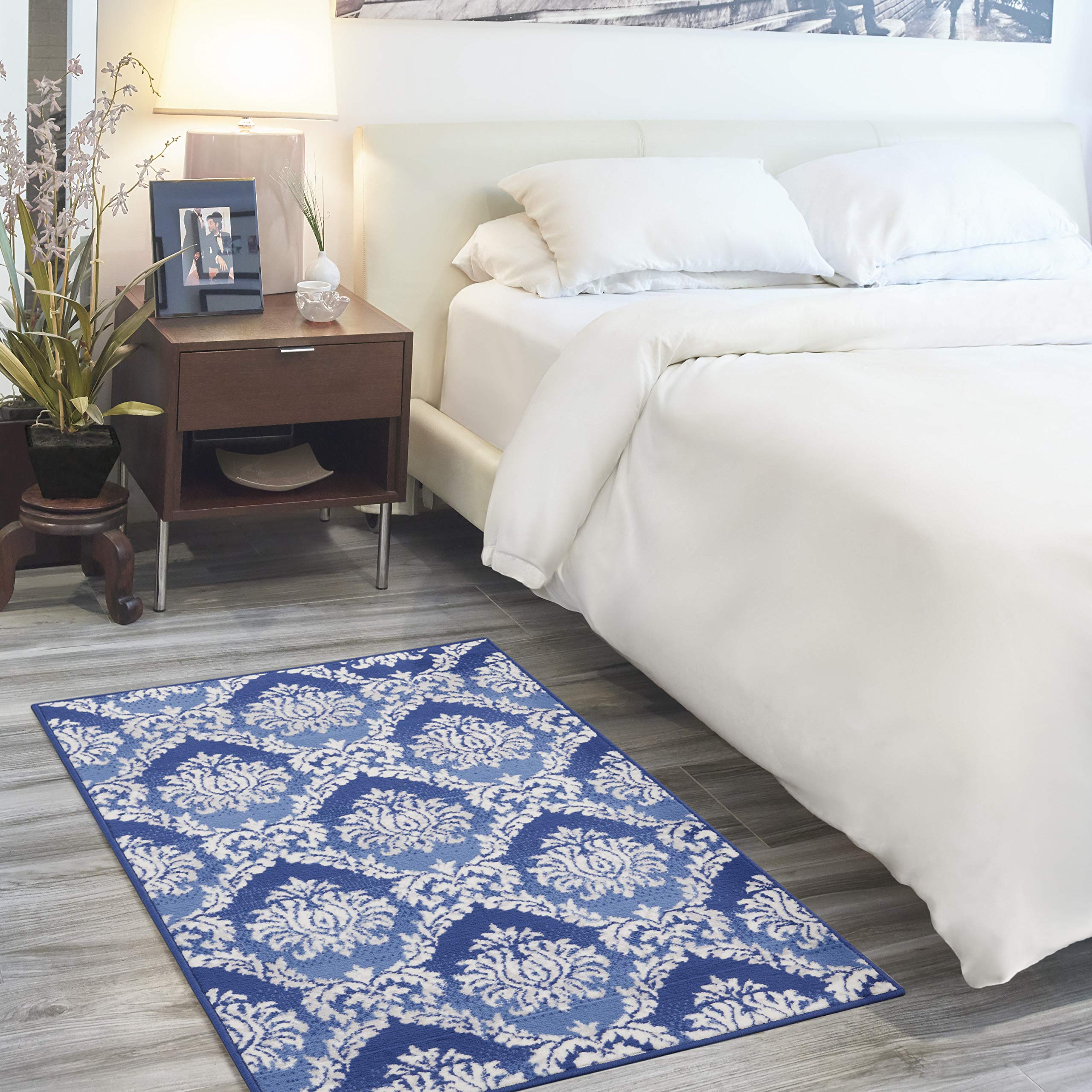 Nourison Whimsicle Damask Blue 3' X 5' Area Rug, Easy Cleaning, Non Shedding, Bed Room, Living Room, Dining Room, Kitchen (3X5)