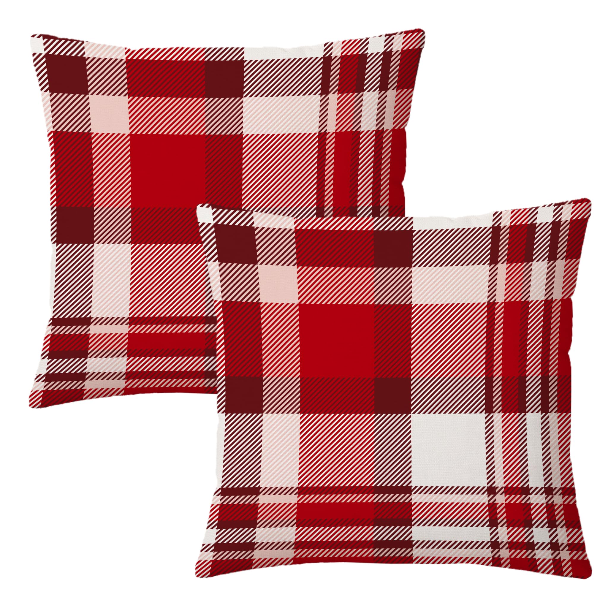 Aofanggo Christmas Pillow Covers 18X18 Inch Set Of 2 Red Buffalo Check Plaids Tartan Gingham Holiday Decor Xmas Winter Throw Pil