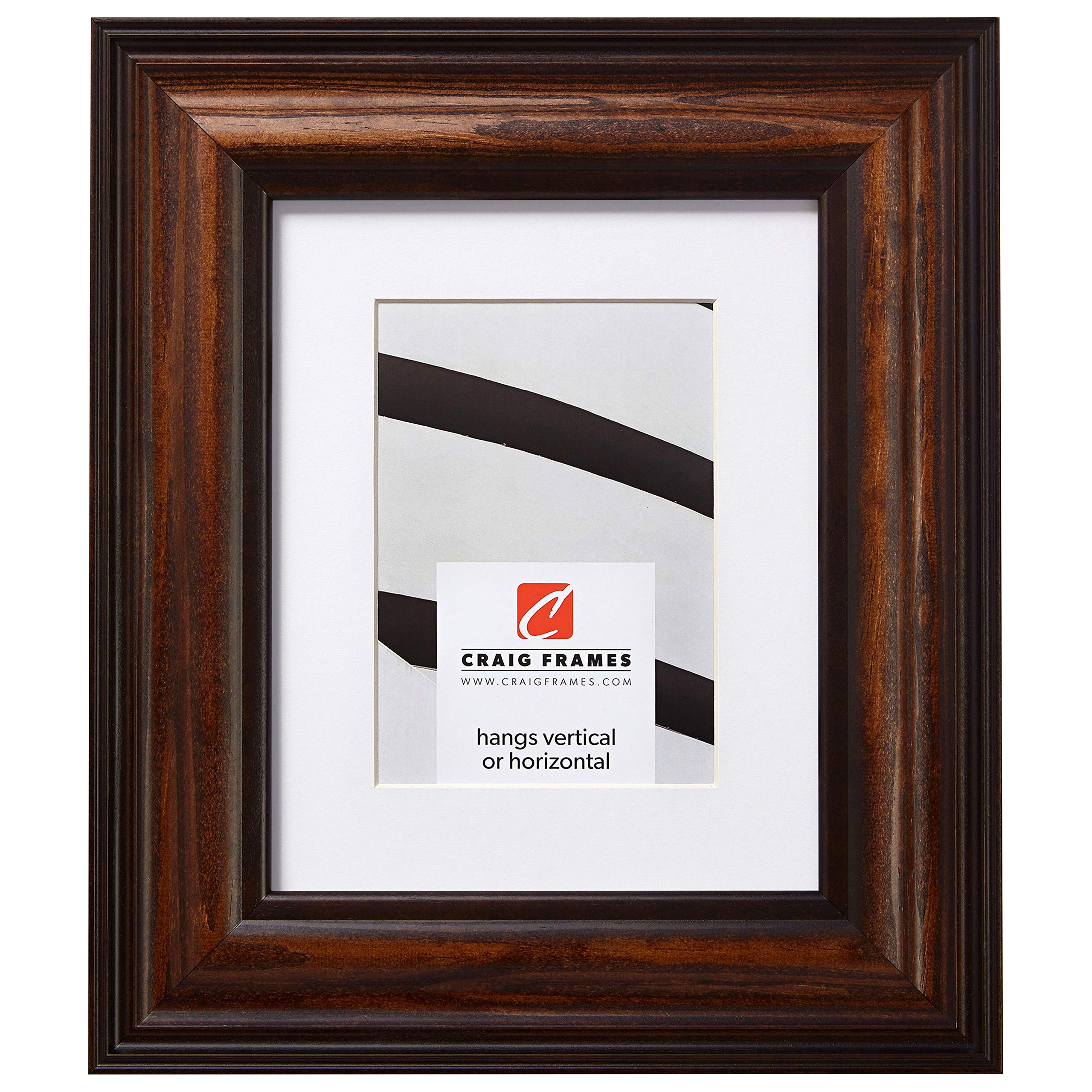 Craig Frames Potomac, 8 x 10 Inch American Walnut Brown Picture Frame Matted to Display a 5 x 7 Inch Photo