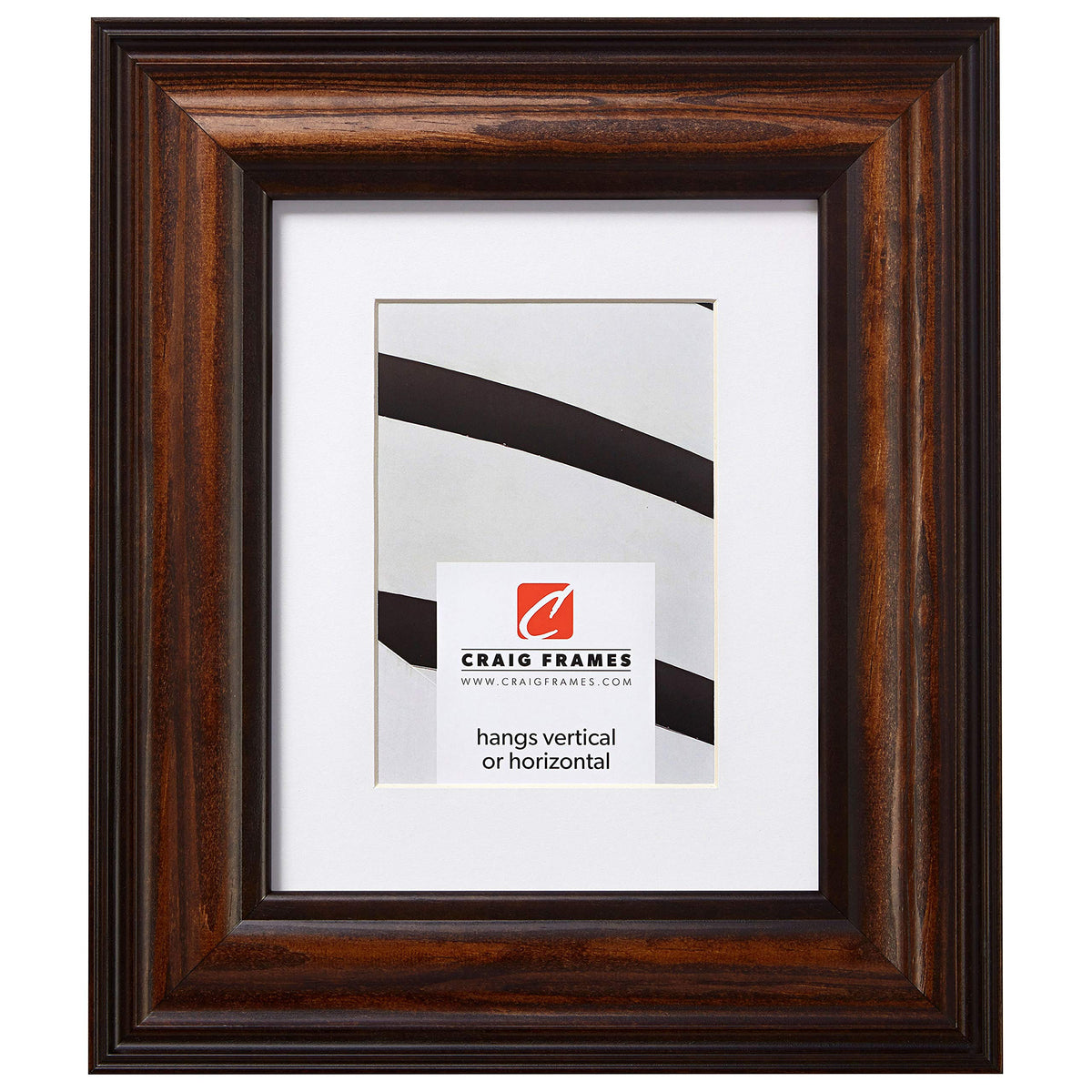Craig Frames Potomac, 8.5 x 11 Inch American Walnut Brown Picture Frame Matted to Display a 6 x 9 Inch Photo