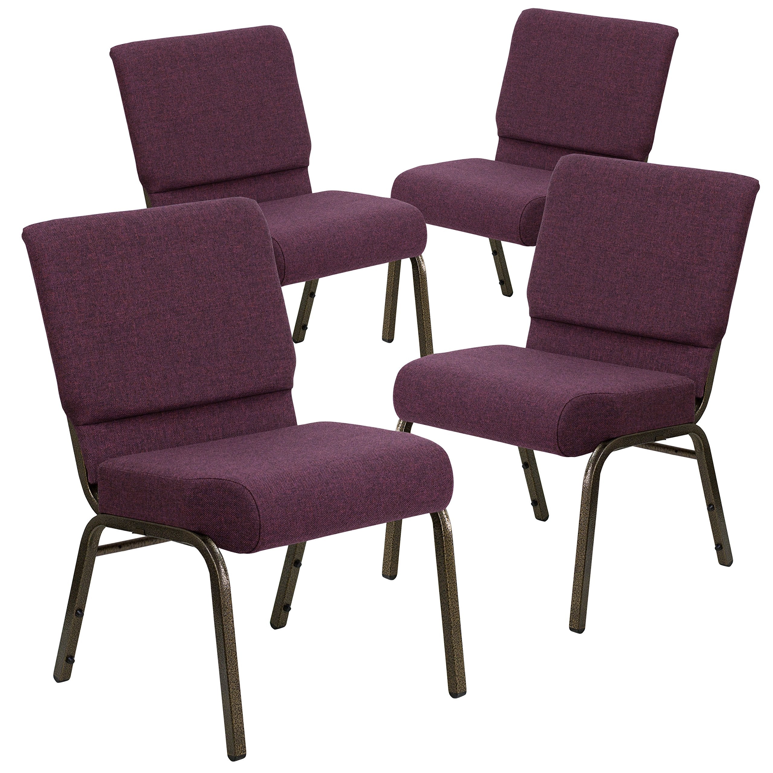 4 Pk. 21 Extra Wide Plum Fabric Stacking Church Chair - Gold Vein Frame